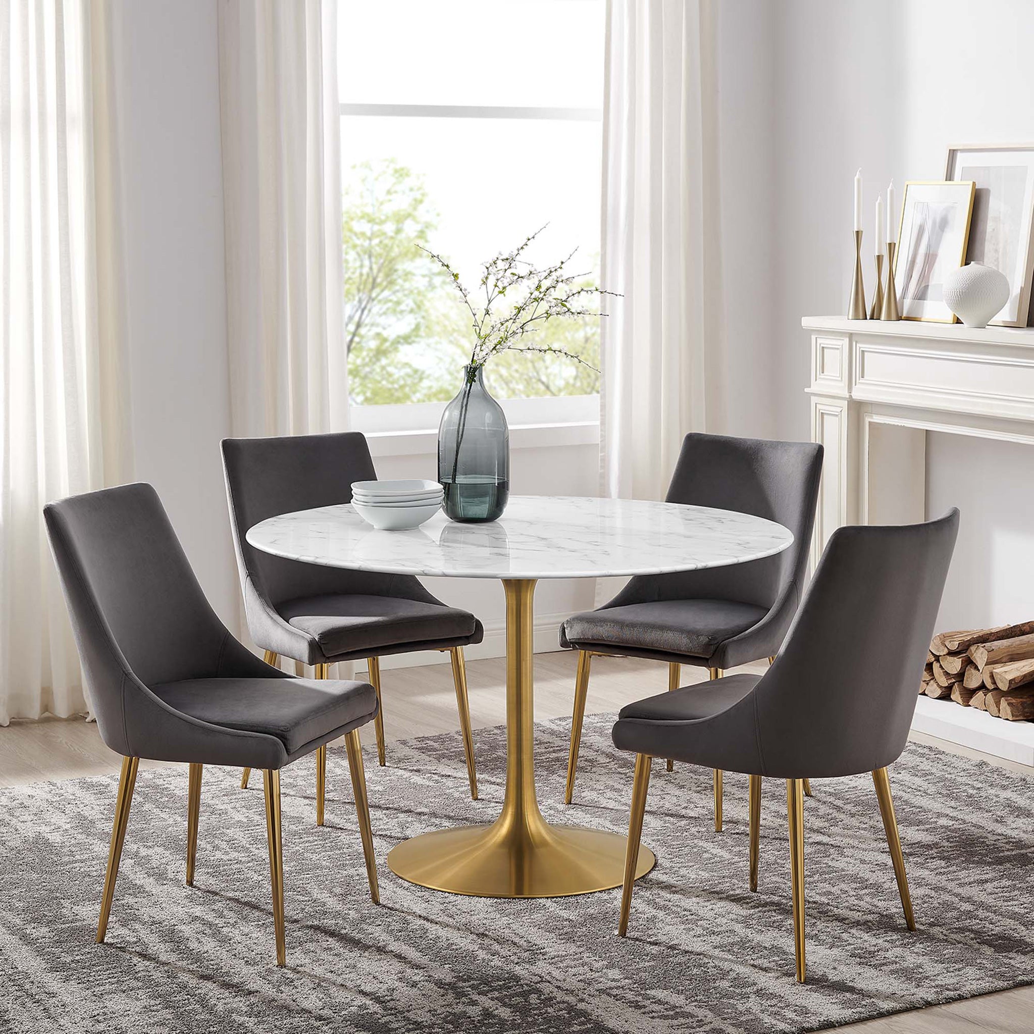 Lipton Round Faux Marble Dining Table White/Gold