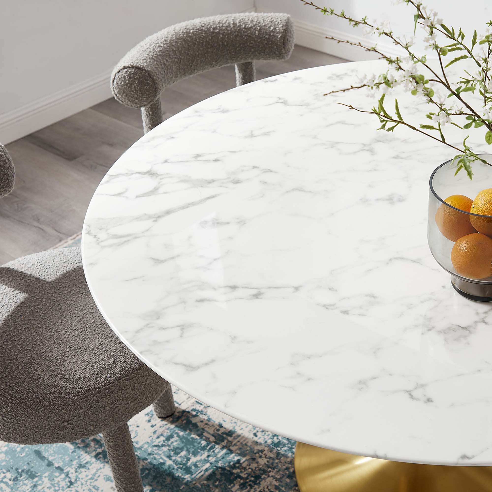 Lipton Round Faux Marble Dining Table White/Gold