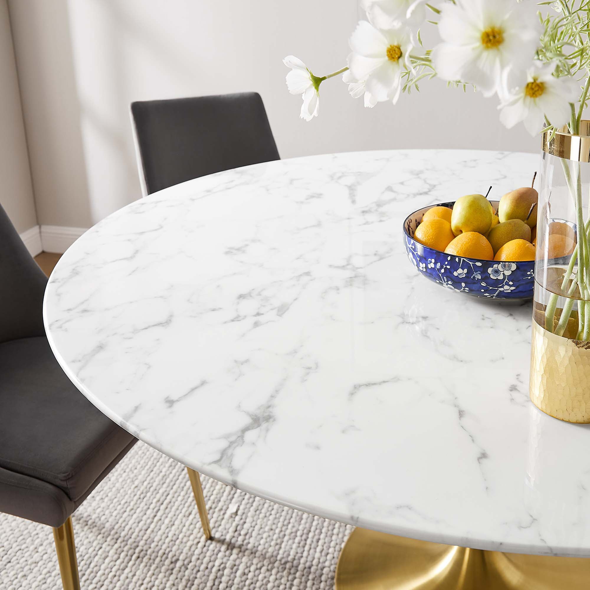 Lipton Round Faux Marble Dining Table White/Gold
