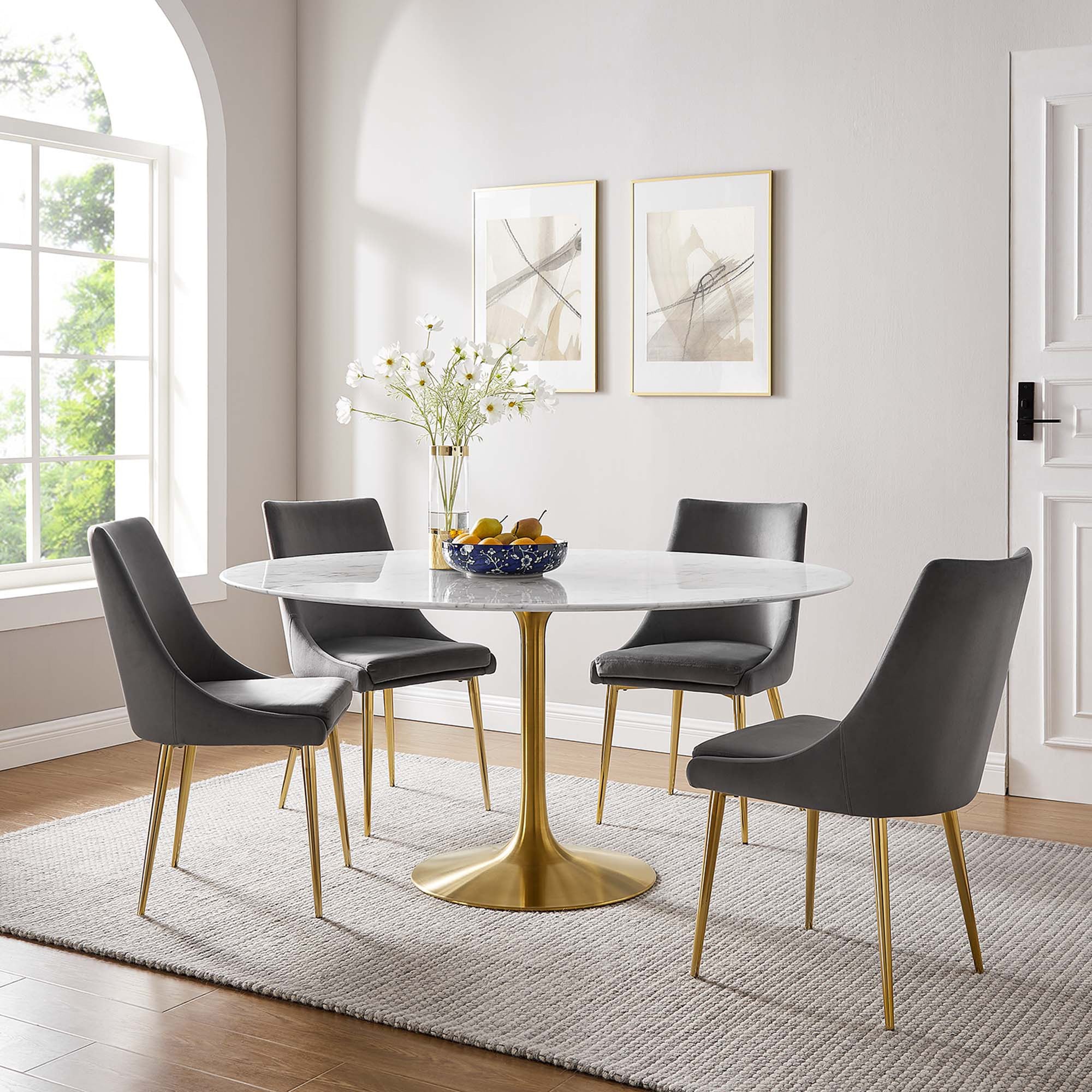 Lipton Round Faux Marble Dining Table White/Gold