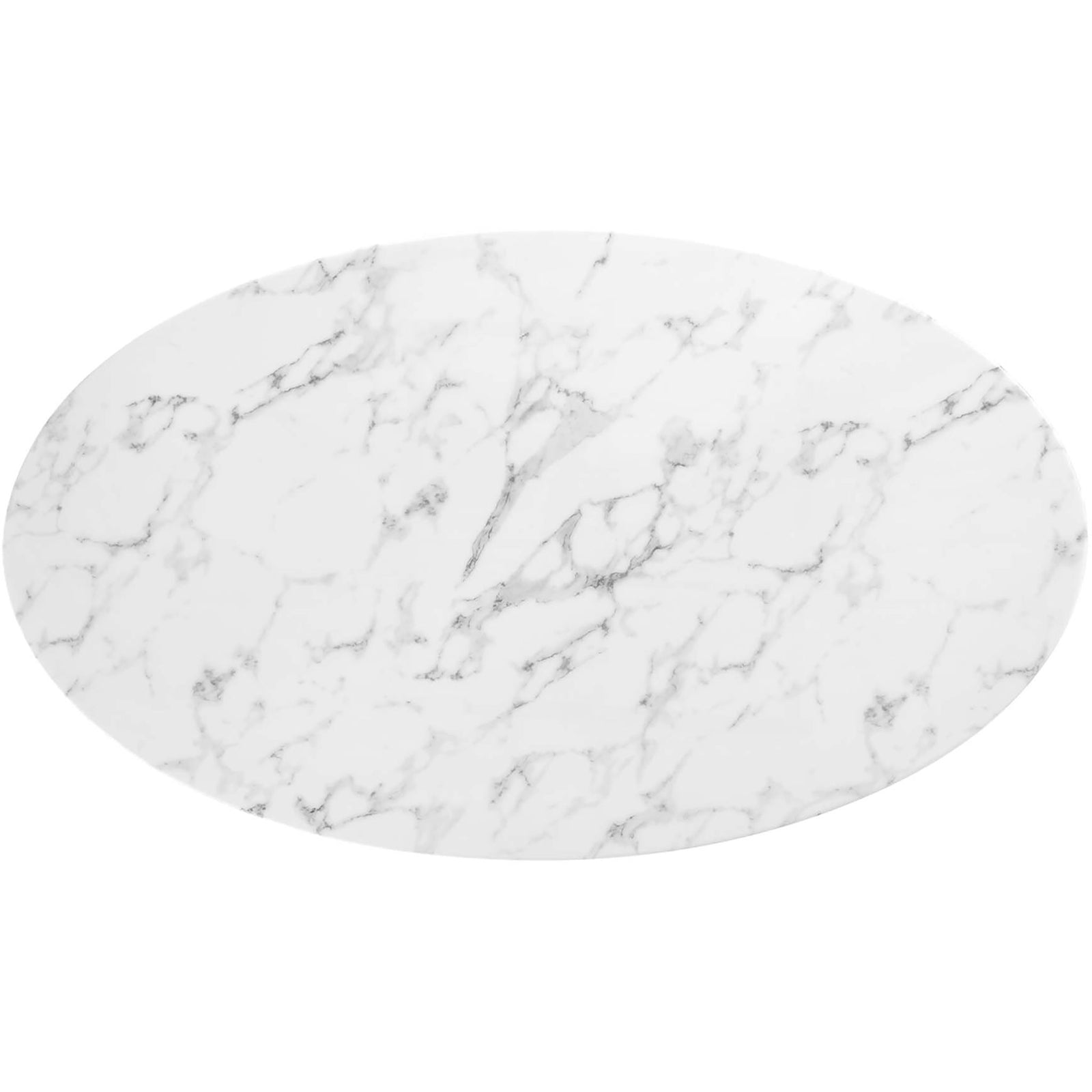 54 inch white oval faux marble tabletop with subtle gray veining for contemporary style || EEI-3235-GLD-WHI || top_studio