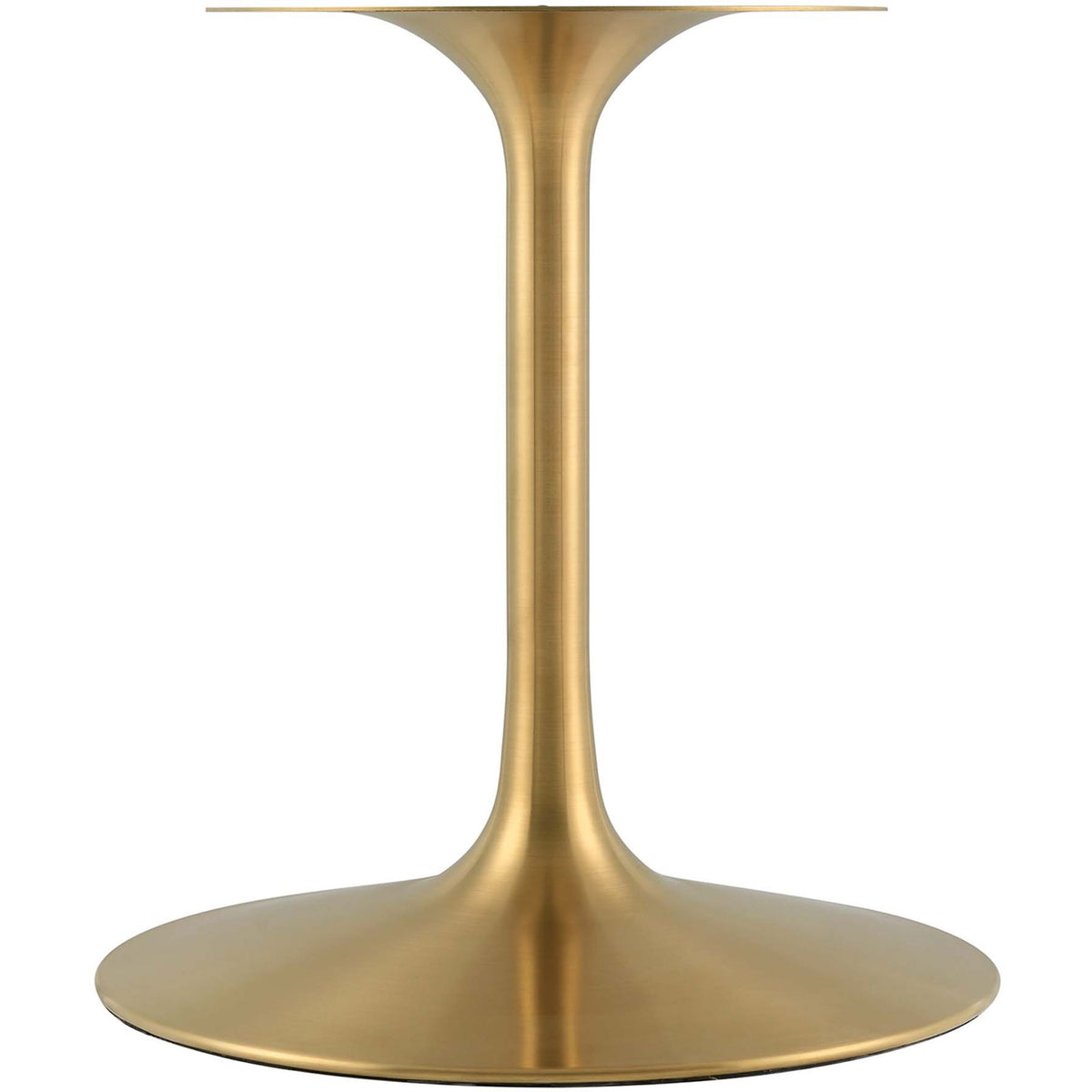 Sturdy brushed gold pedestal base with a wide rounded foot supports the elongated oval tabletop. || EEI-3255-GLD-WHI || leg_studio