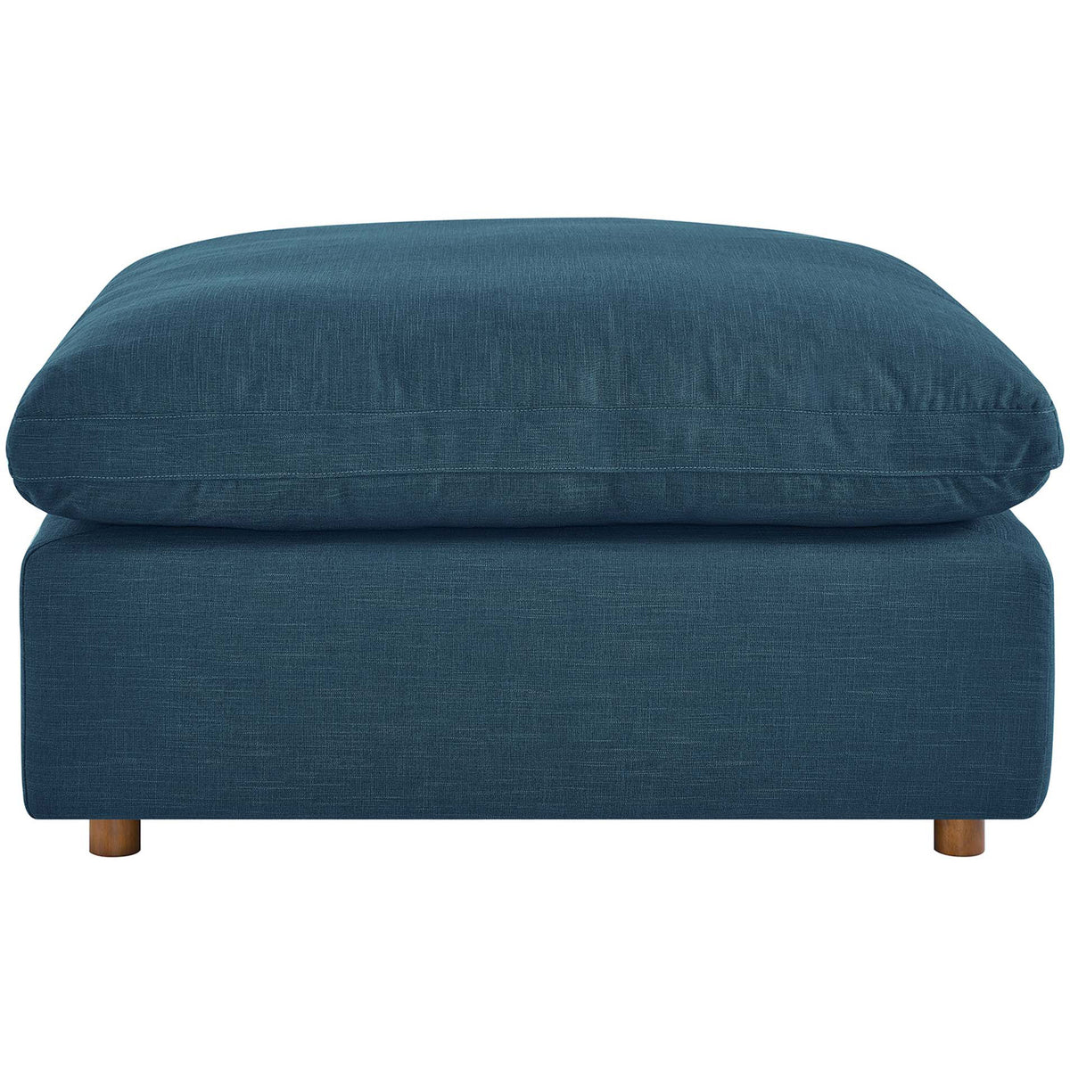 Plump down-filled cushioning gives this azure ottoman its inviting, sink-in comfort || EEI-3318-AZU || front_studio