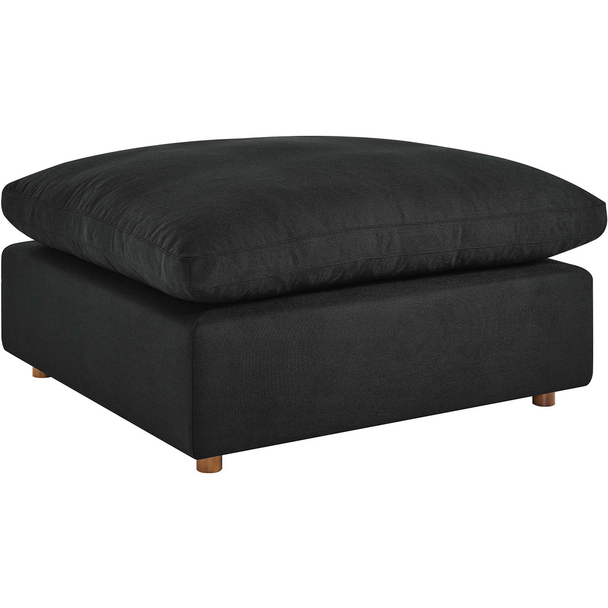 Modern black ottoman designed for lounging, with deep cushioning and smooth tailored upholstery. || EEI-3318-BLK || front_angle_studio