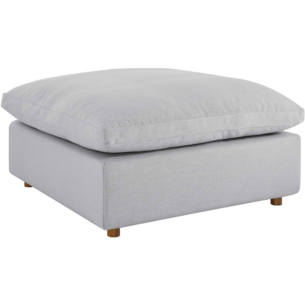 Spacious light gray ottoman pairs soft linen-textured upholstery with a deep, sink-in seat. || EEI-3318-LGR || front_angle_studio