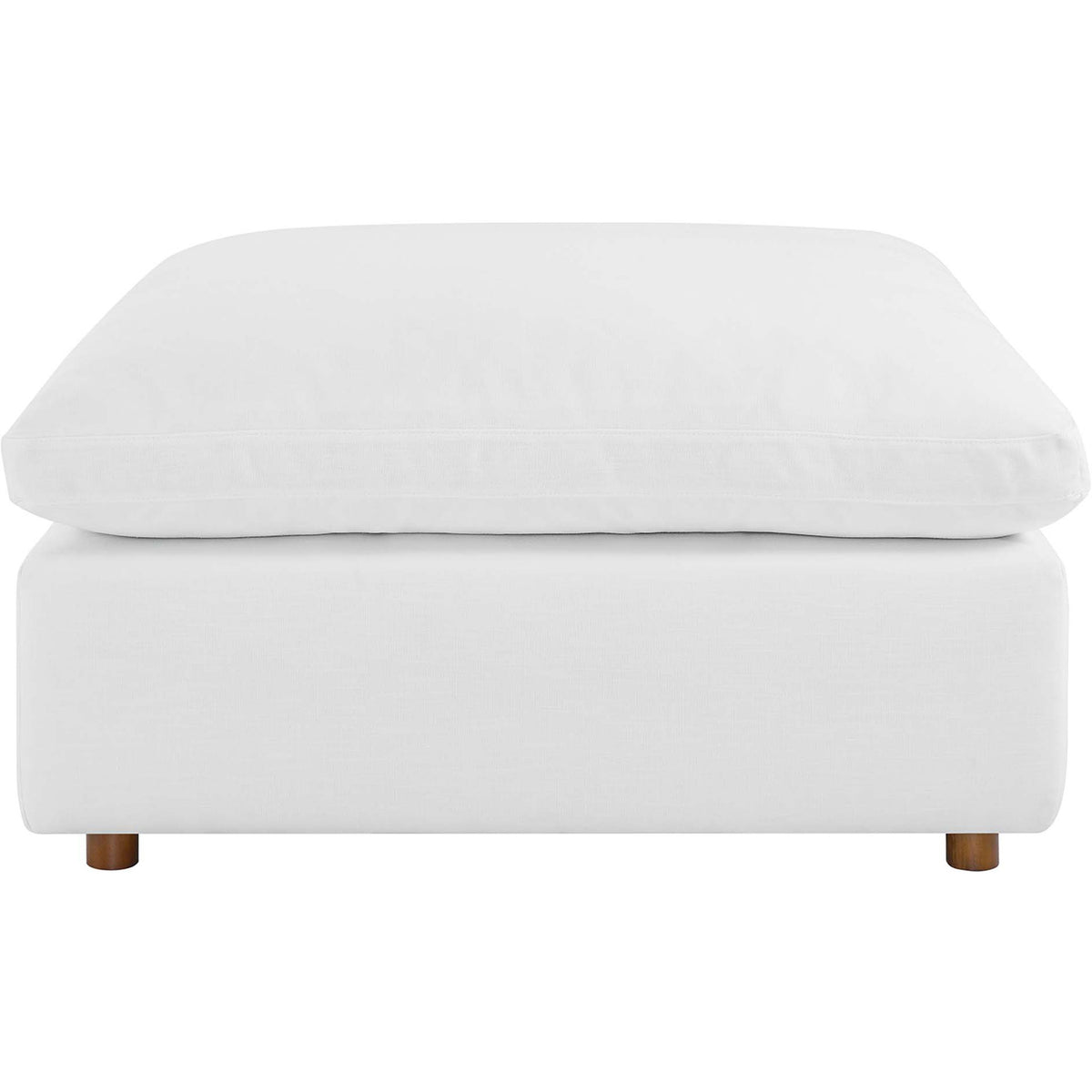 Commix pure white ottoman with oversized down-filled cushion resting on subtle round wood feet || EEI-3318-PUW || front_studio