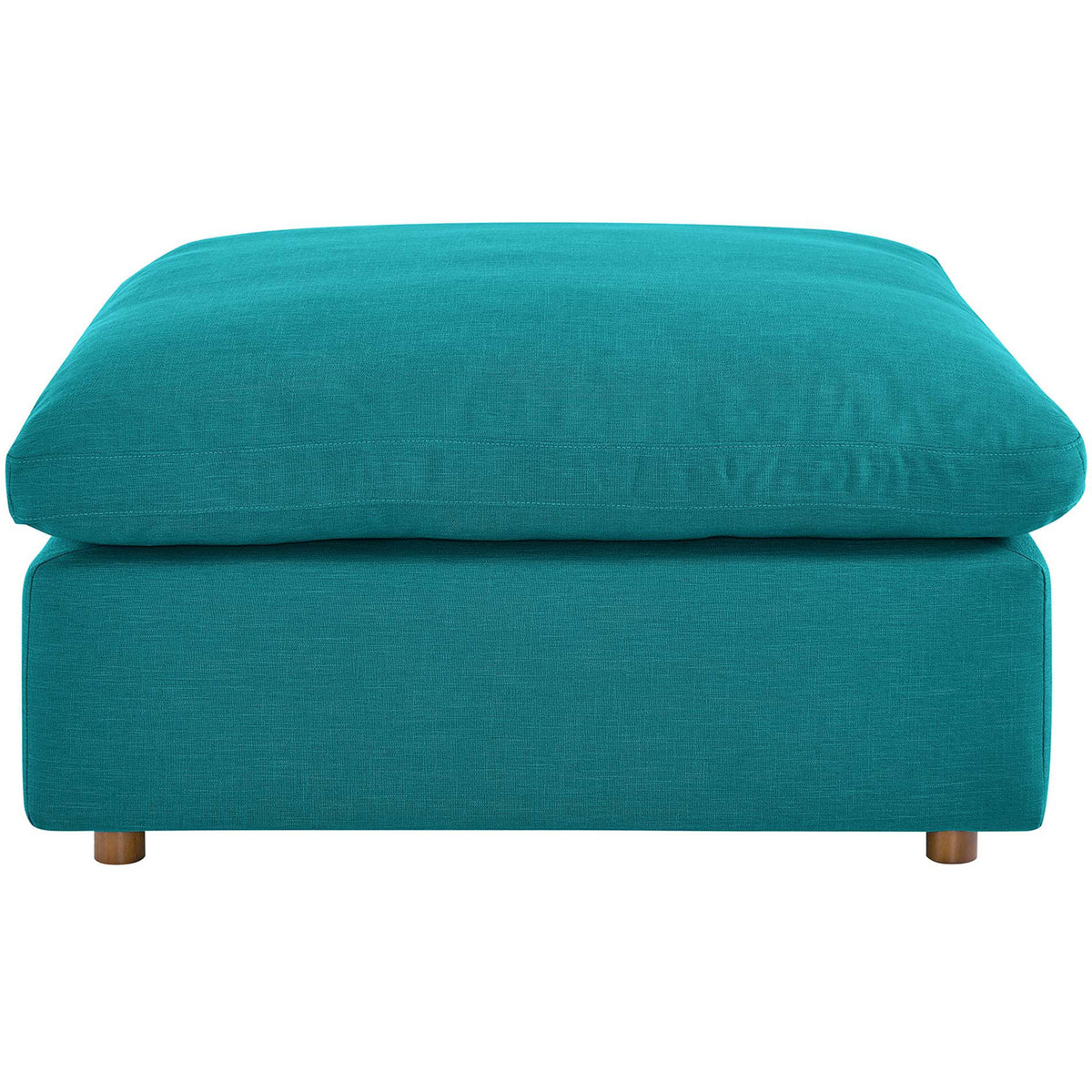 Thick, down-filled cushioning gives the teal ottoman an inviting, overstuffed look || EEI-3318-TEA || front_studio
