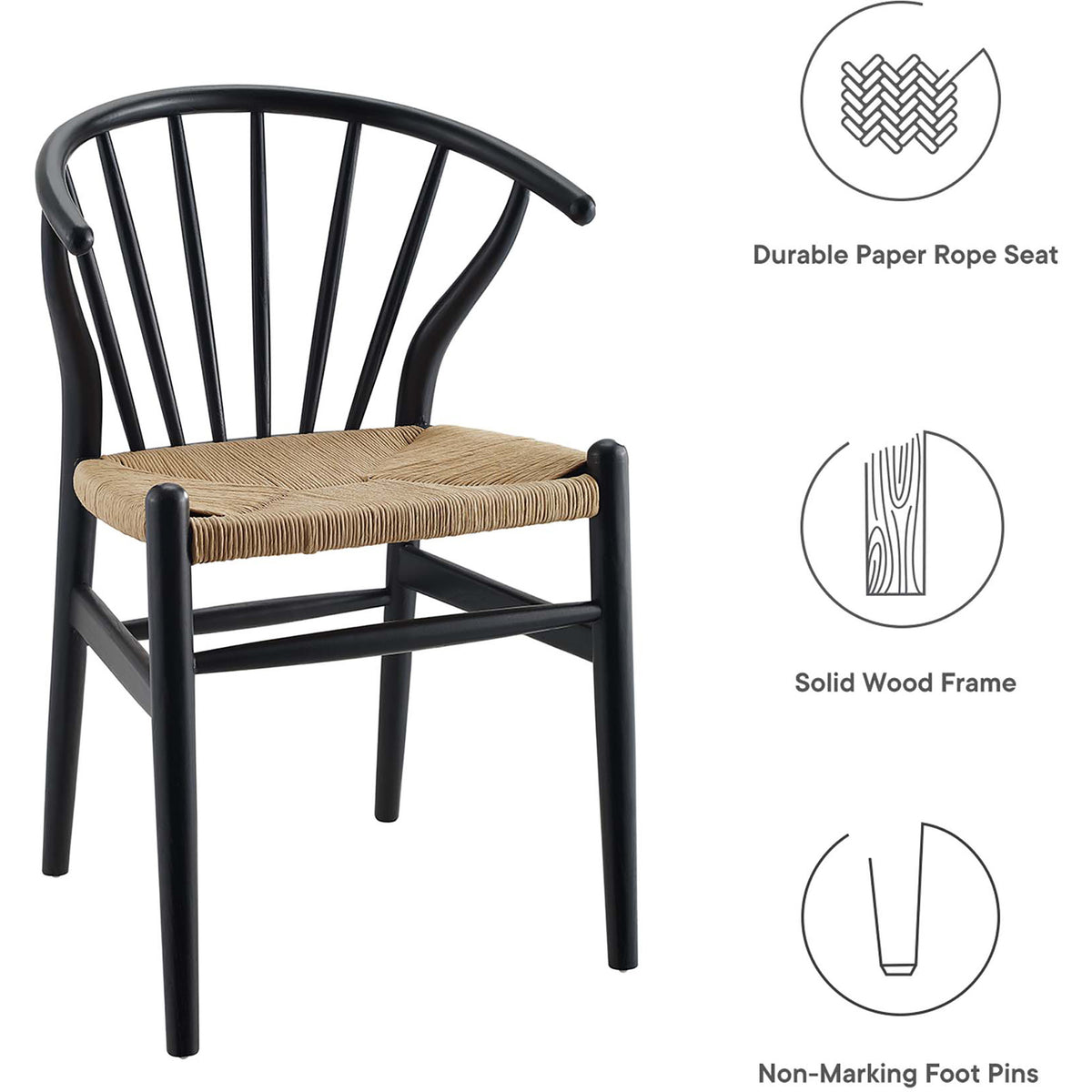 Durable paper rope seating, a solid wood frame and nonmarking feet offer everyday comfort