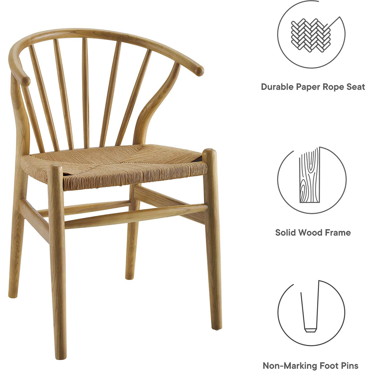 Durable rope seating, a solid wood frame and nonmarking feet balance comfort and practicality