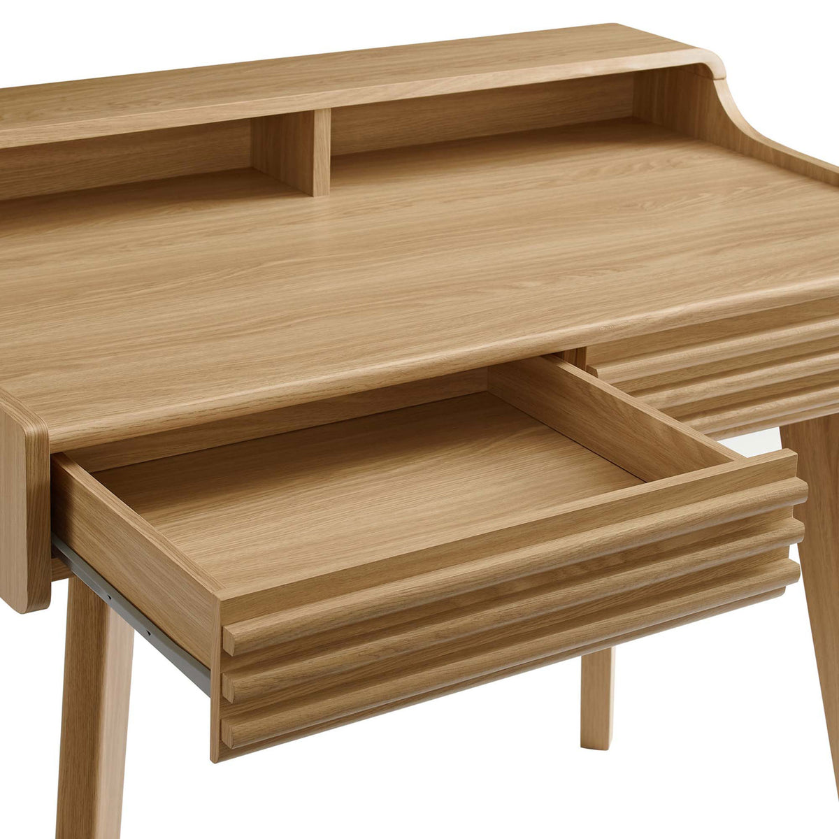 Roomy full-extension drawer with smooth glide in a durable oak wood grain finish || EEI-3342-OAK || storage_open_studio