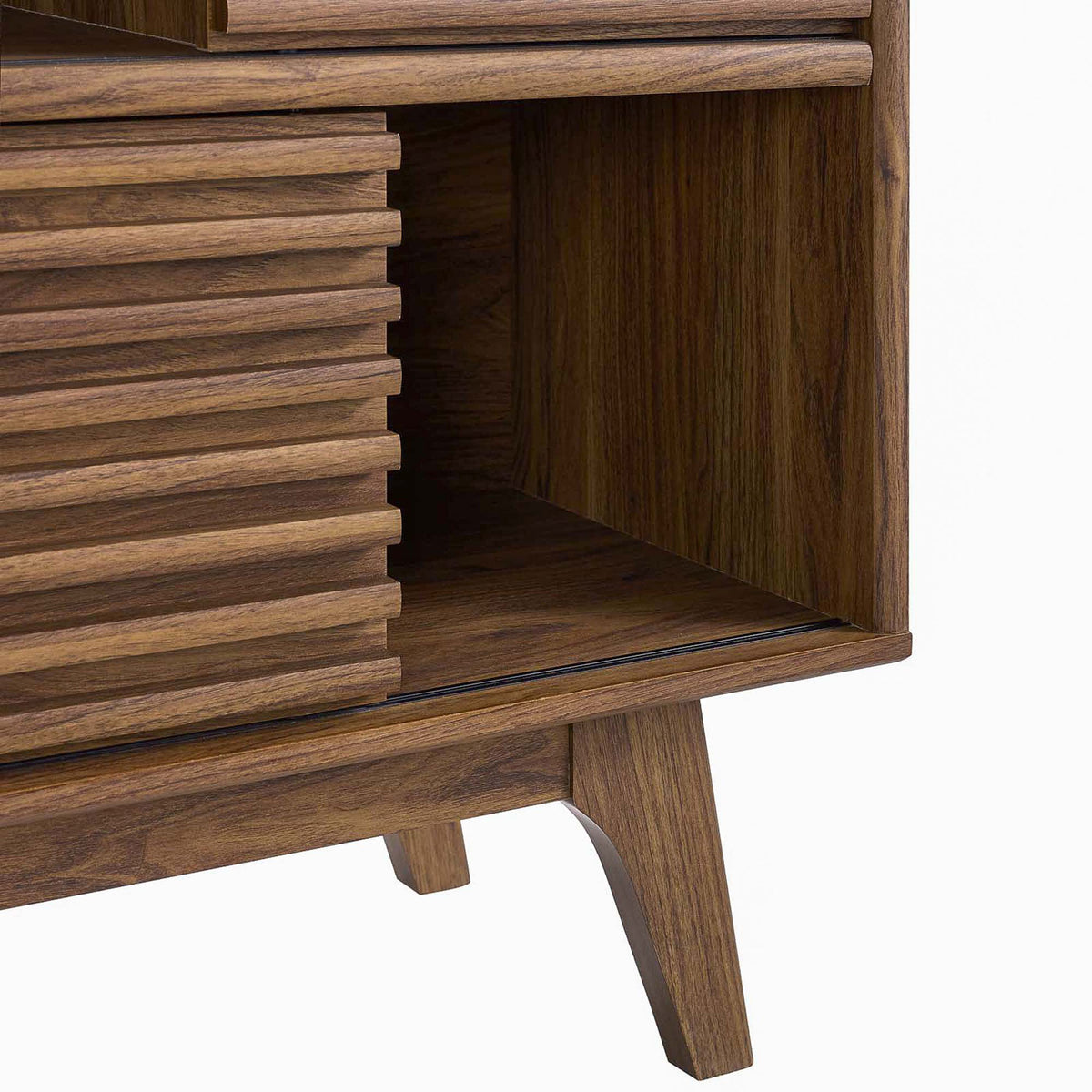Render cabinet splayed walnut legs and lower storage compartment detail || EEI-3343-WAL || leg_studio