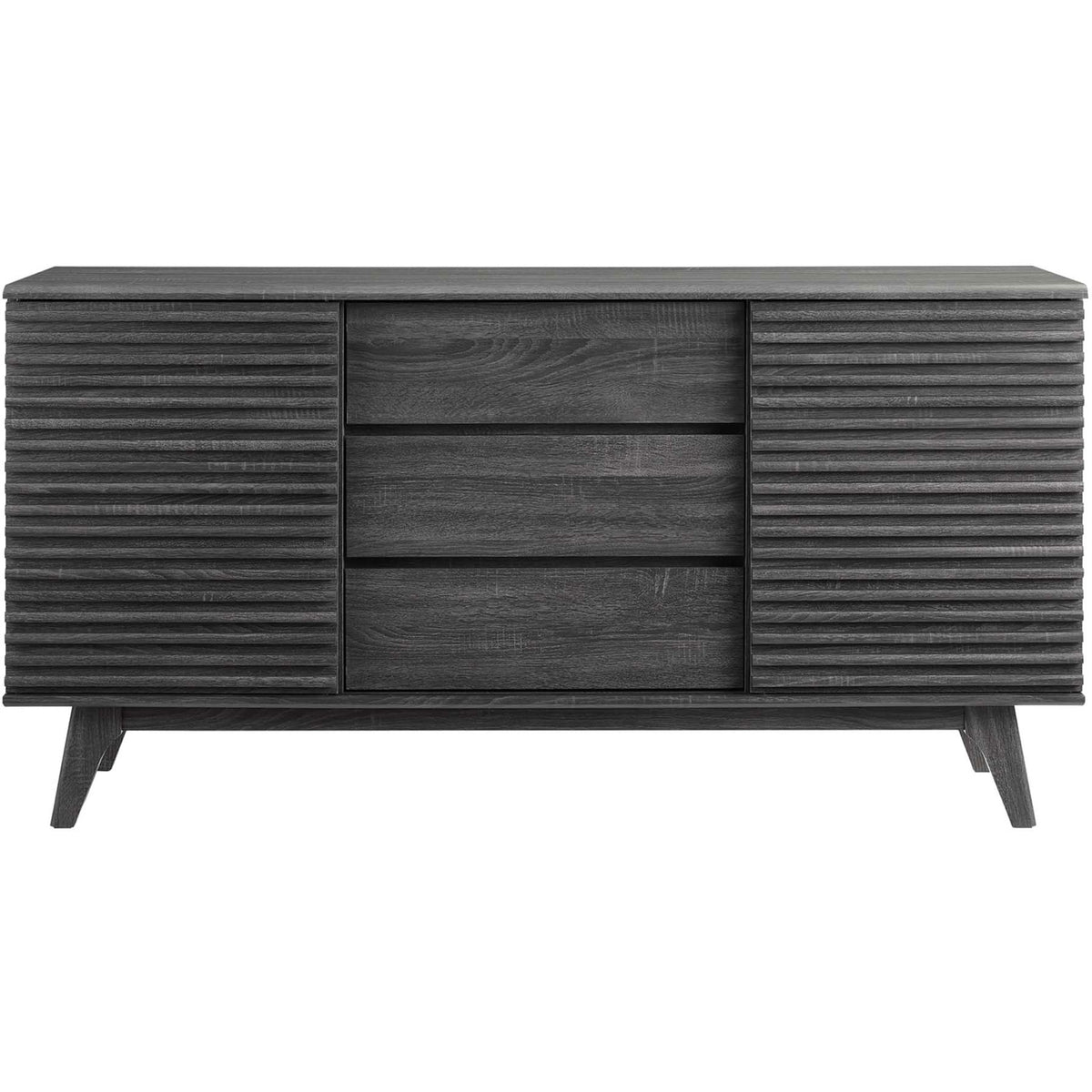Charcoal sideboard buffet with slatted sliding doors and three center storage drawers || EEI-3344-CHA || front_studio