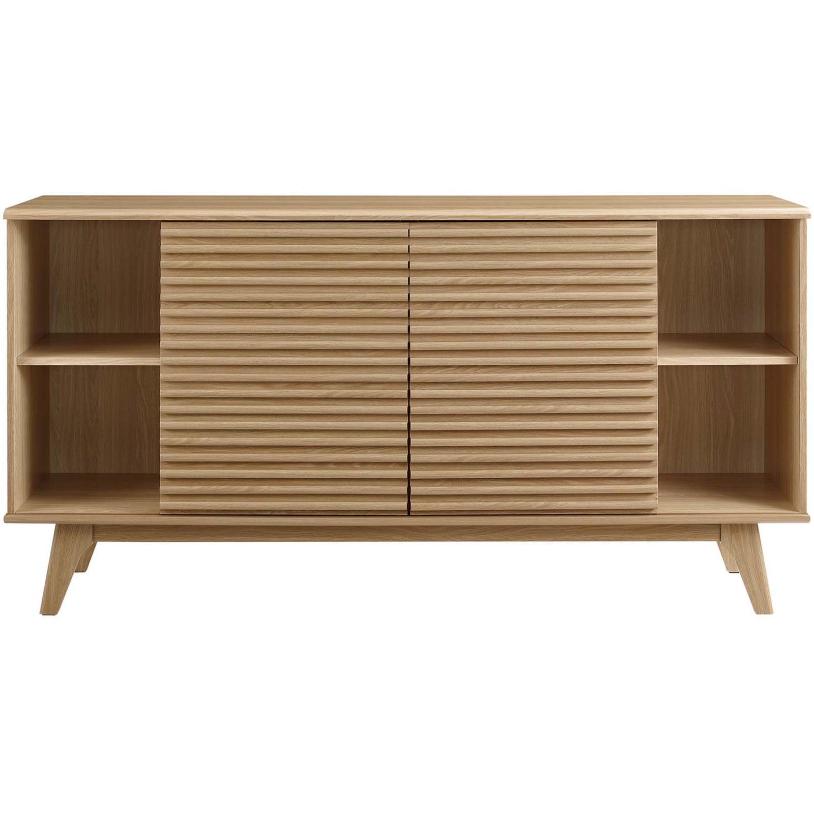 Oak buffet with doors centered to reveal spacious adjustable shelves on each end || EEI-3344-OAK || front_open_studio