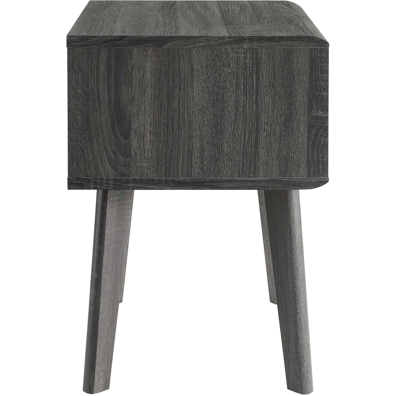 Side profile of charcoal wood nightstand showing clean lines and rich grain texture || EEI-3345-CHA || side_studio