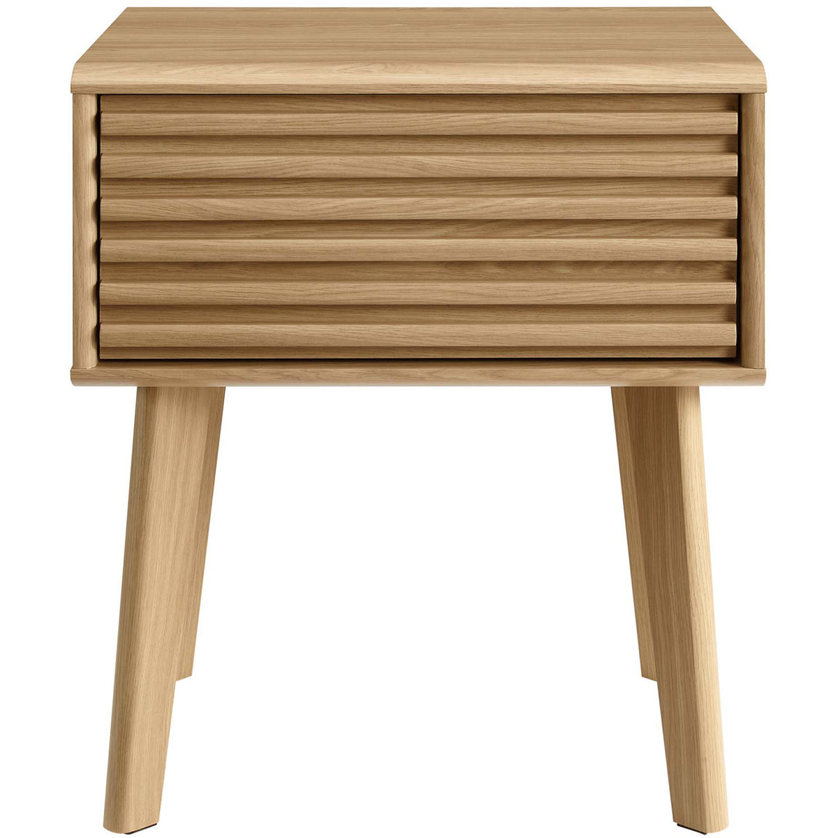 Slatted drawer front and simple frame create a streamlined mid-century nightstand || EEI-3345-OAK || front_studio