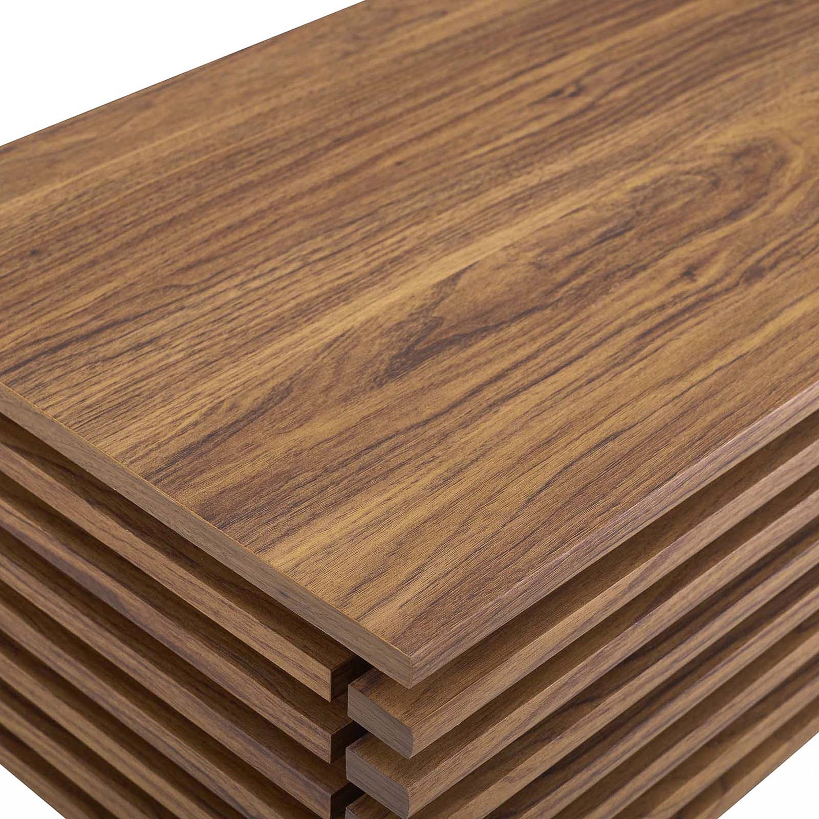 Walnut wood grain laminate texture on the Render TV stand. || EEI-3348-WAL || swatch_studio