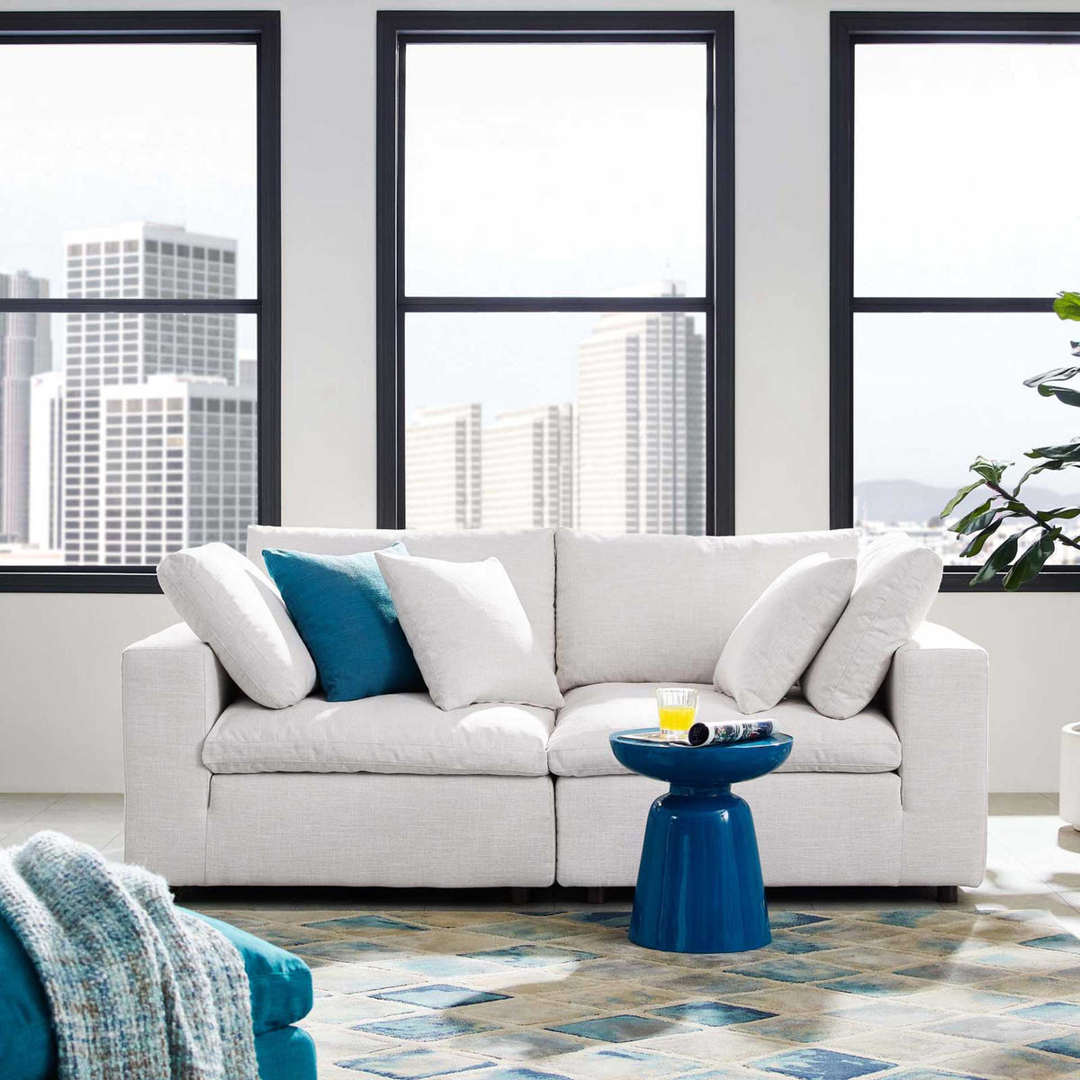 Carmen Down Filled Overstuffed Loveseat Beige