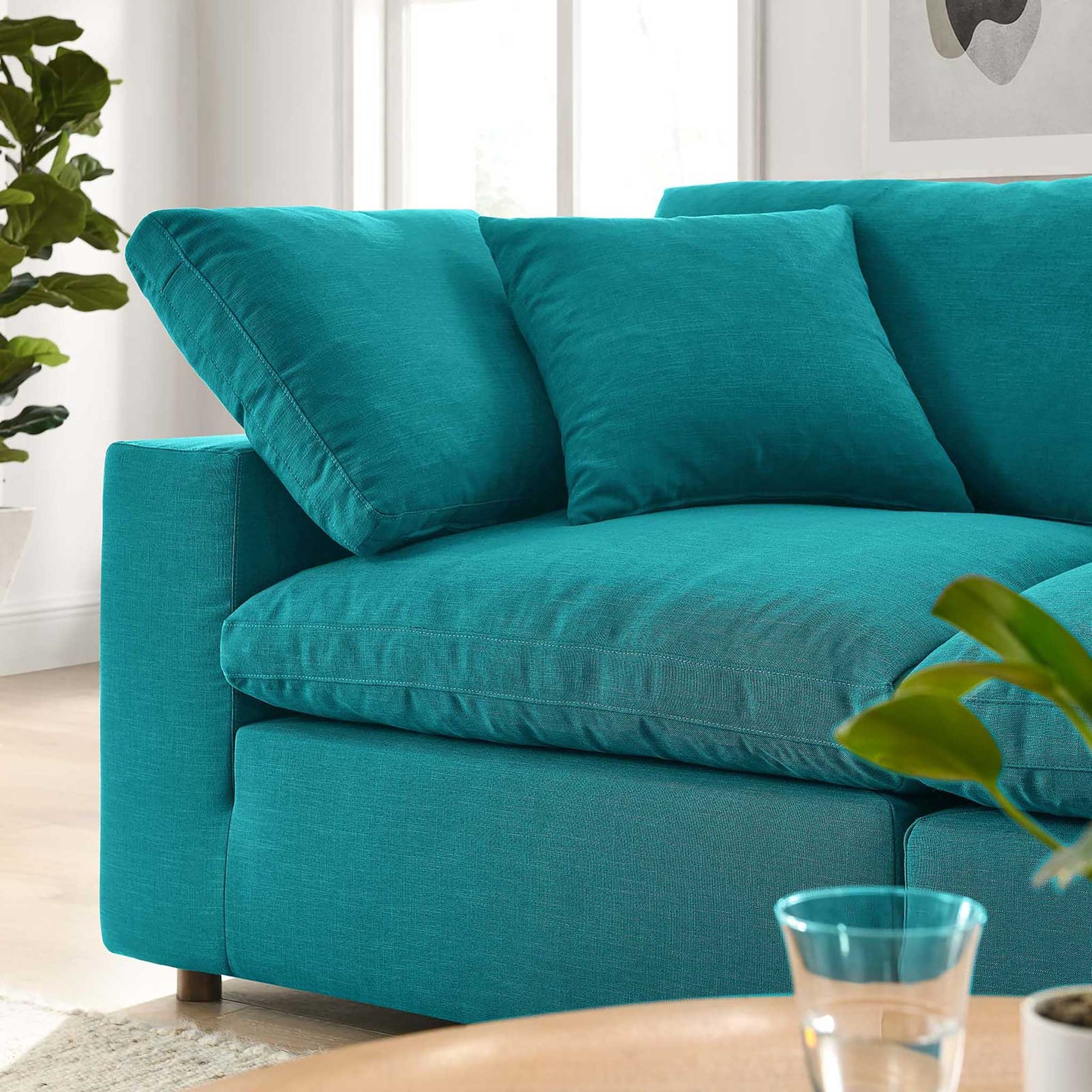 Carmen Down Filled Overstuffed Loveseat Teal