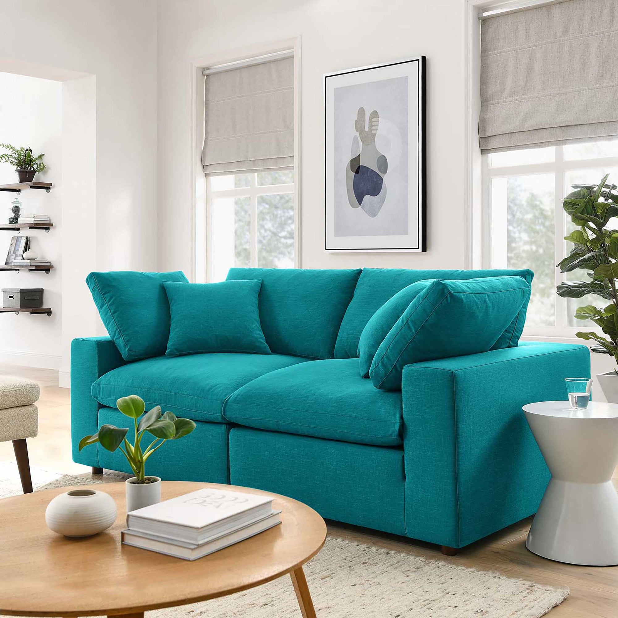 Carmen Down Filled Overstuffed Loveseat Teal