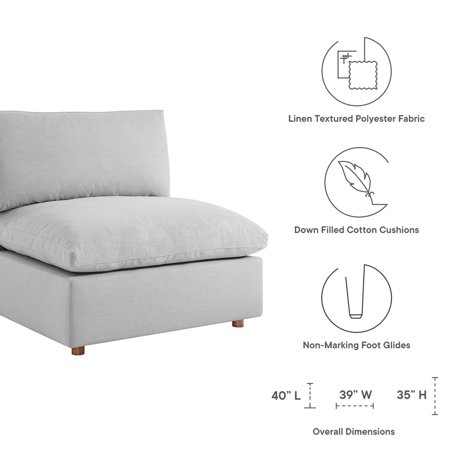 Comino Down Filled Overstuffed Sofa Light Gray