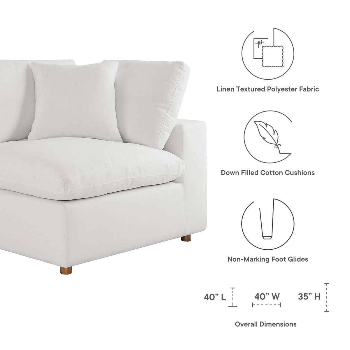 Comino Down Filled Overstuffed Sofa Pure White