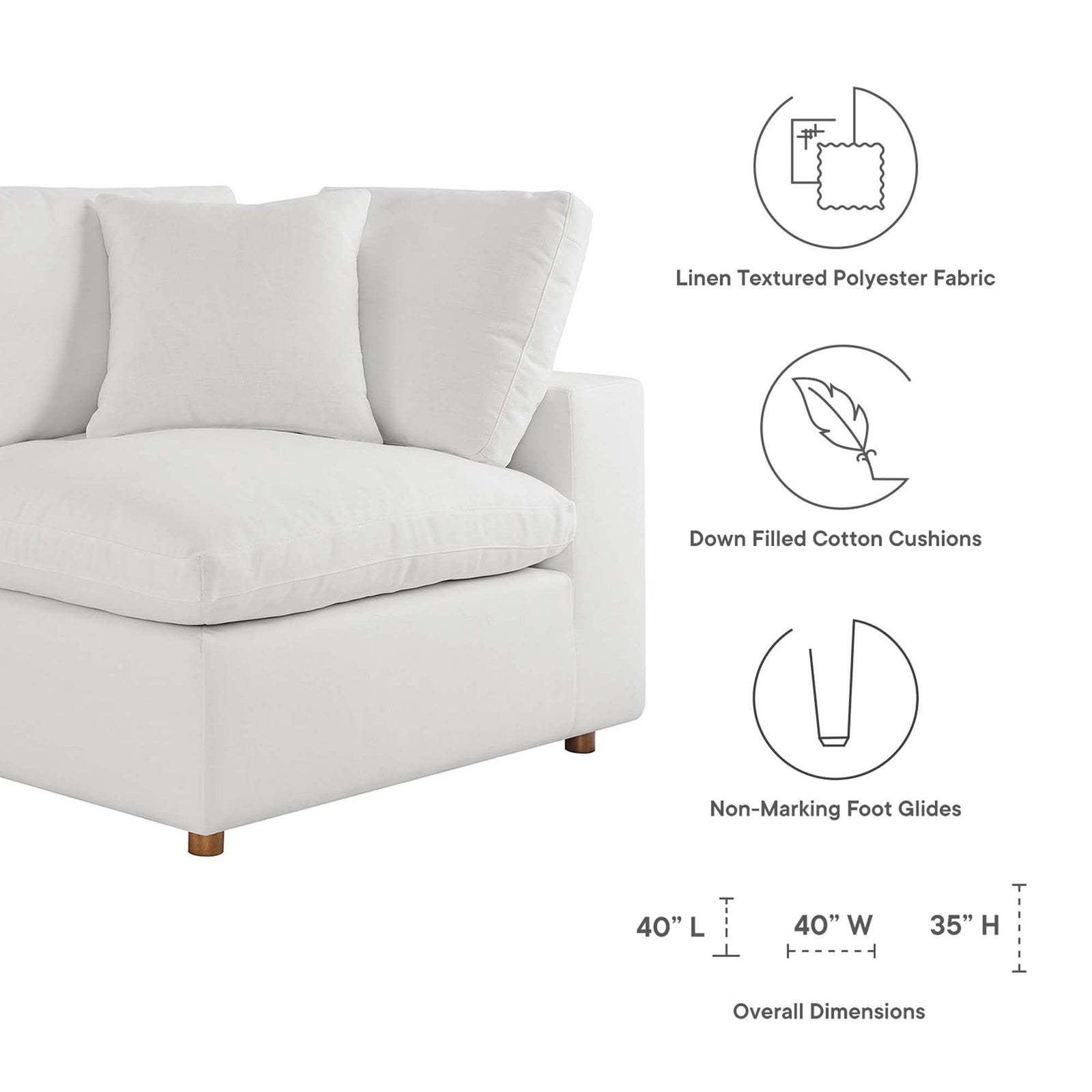 Comino Down Filled Overstuffed Sofa Pure White