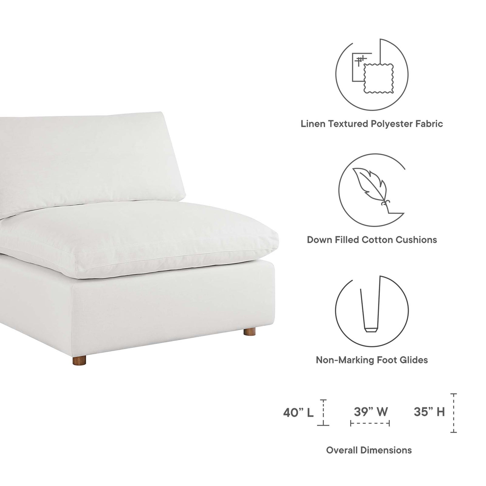 Comino Down Filled Overstuffed Sofa Pure White