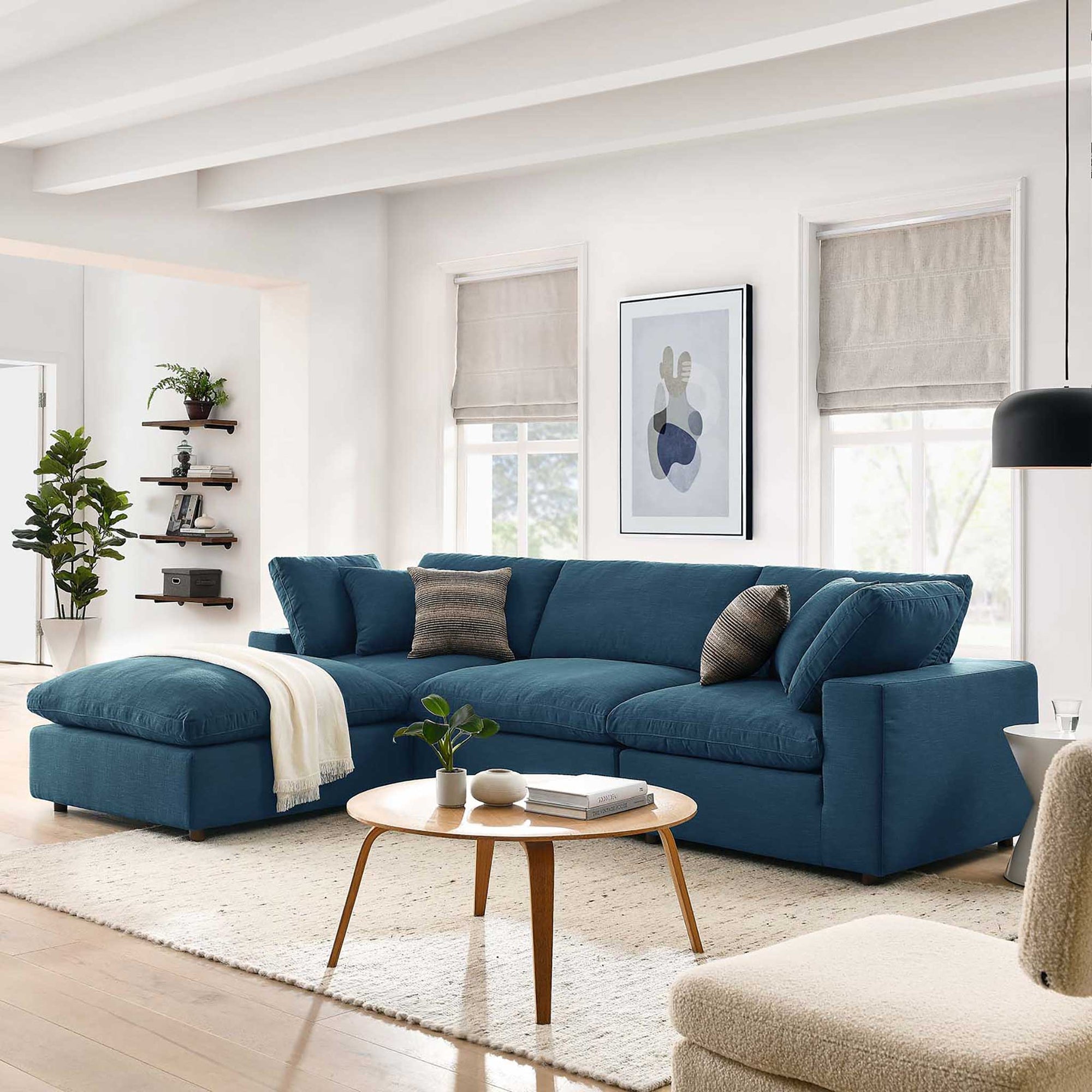 Carmen 4 Piece Modular Sofa with Ottoman Azure