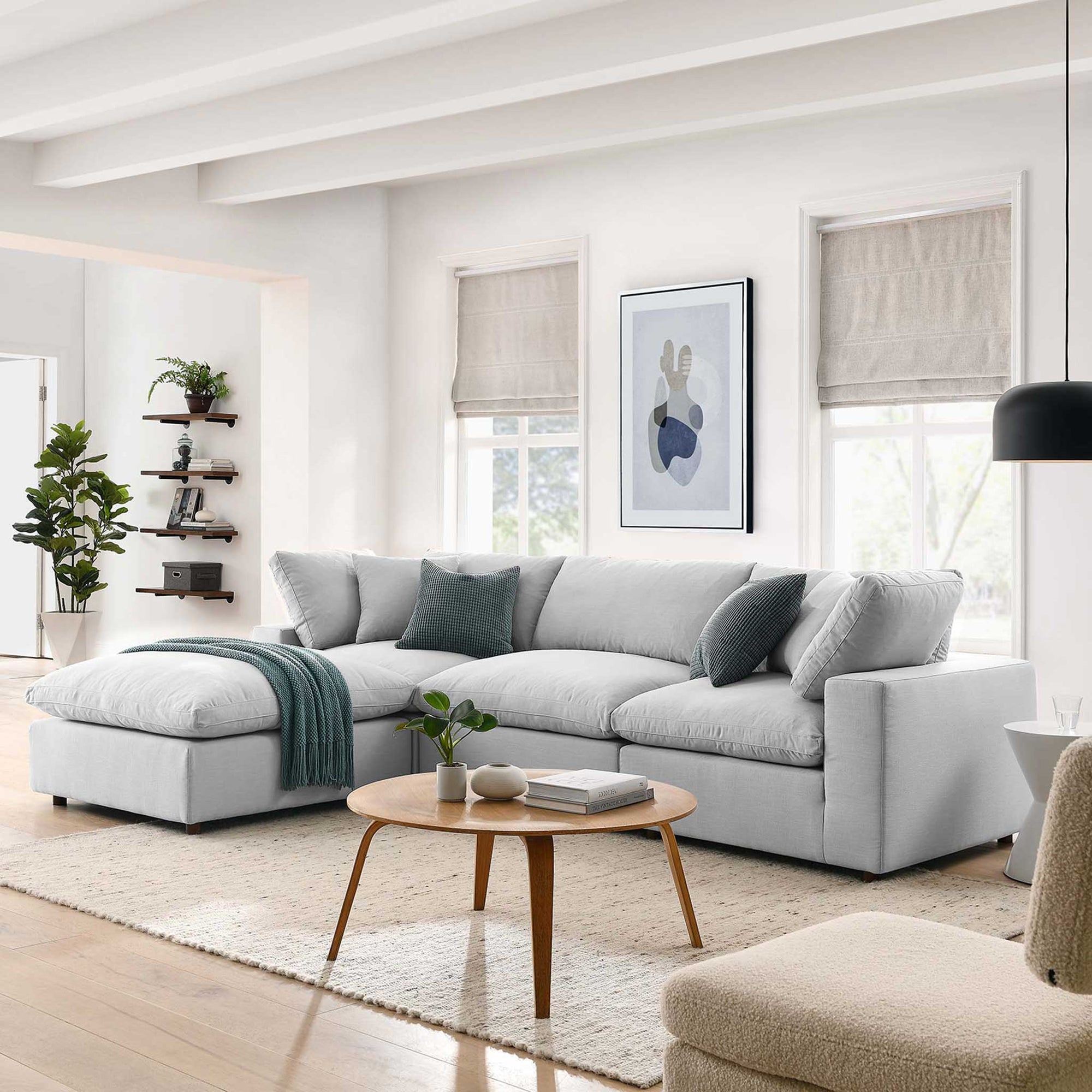 Carmen 4 Piece Modular Sofa with Ottoman Light Gray