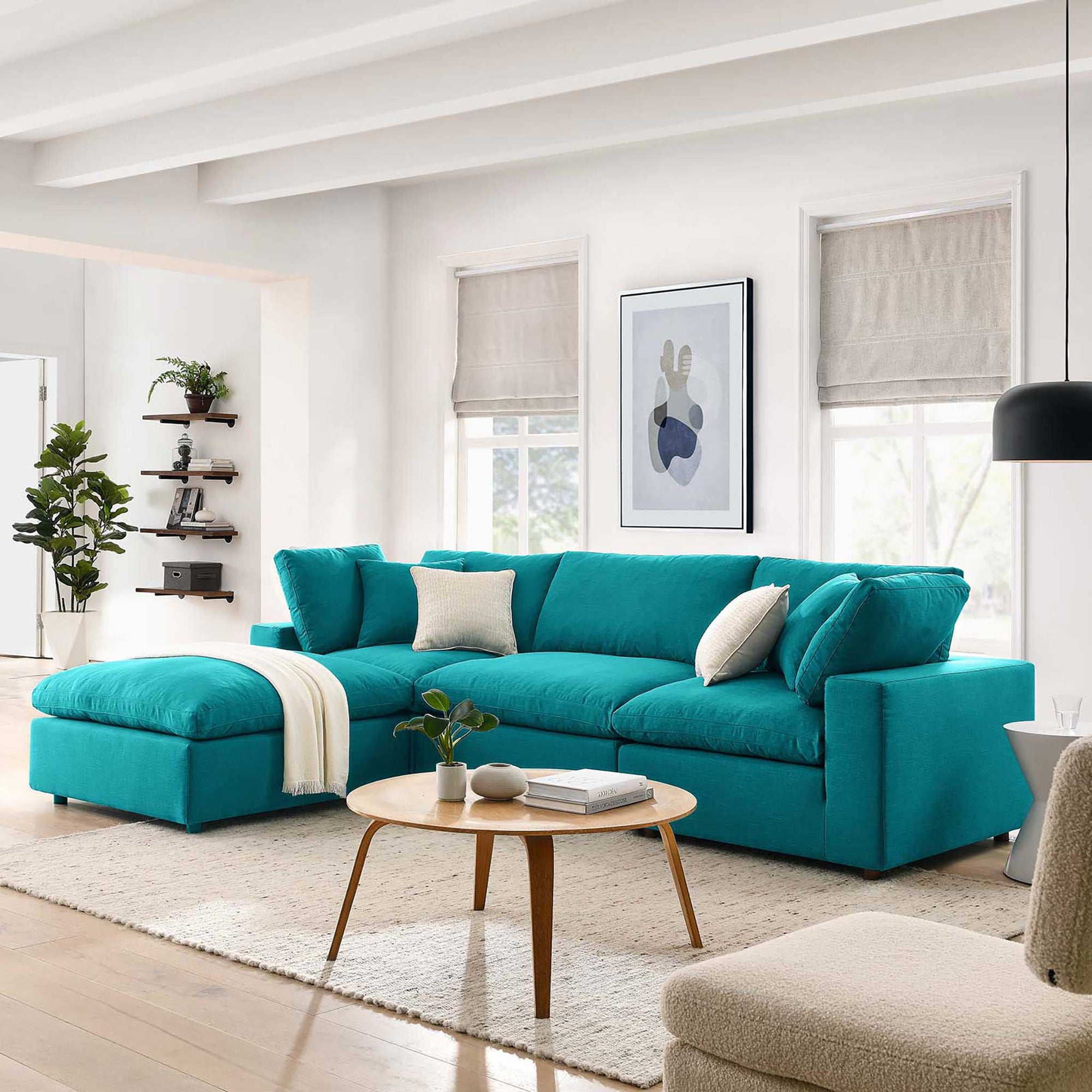 Carmen 4 Piece Modular Sofa with Ottoman Teal