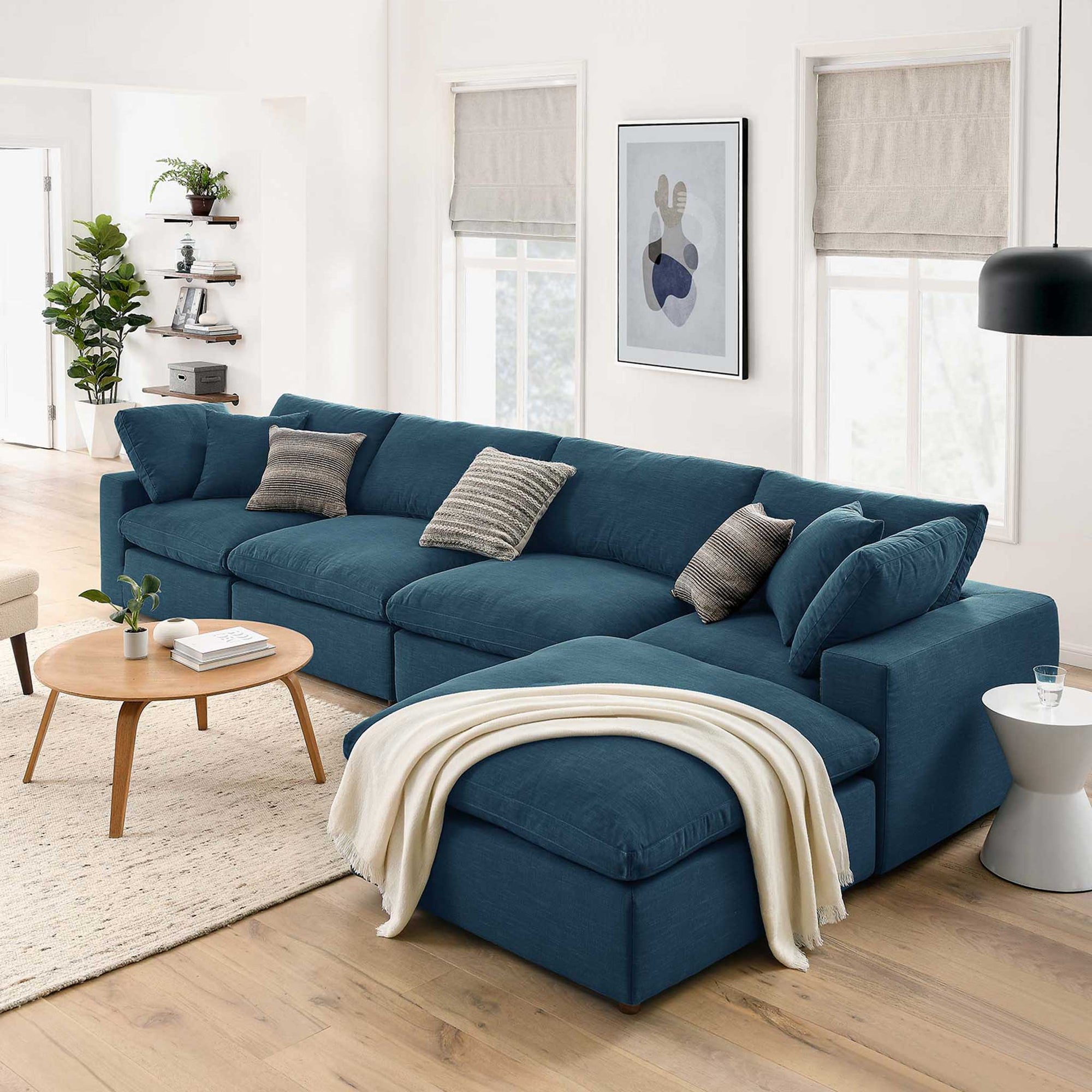 Carmen 5 Piece Modular Sofa with Ottoman Azure