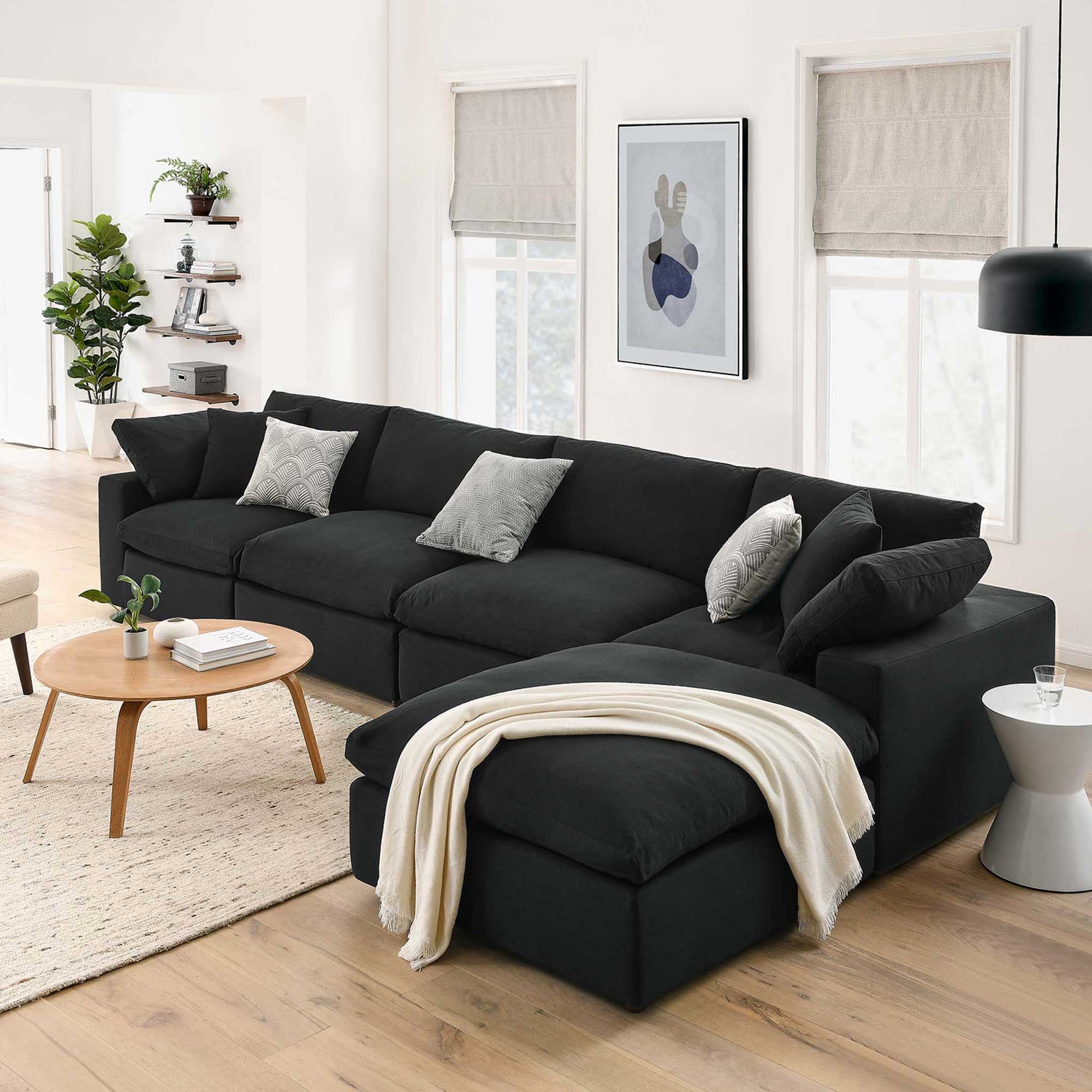 Carmen 5 Piece Modular Sofa with Ottoman Black