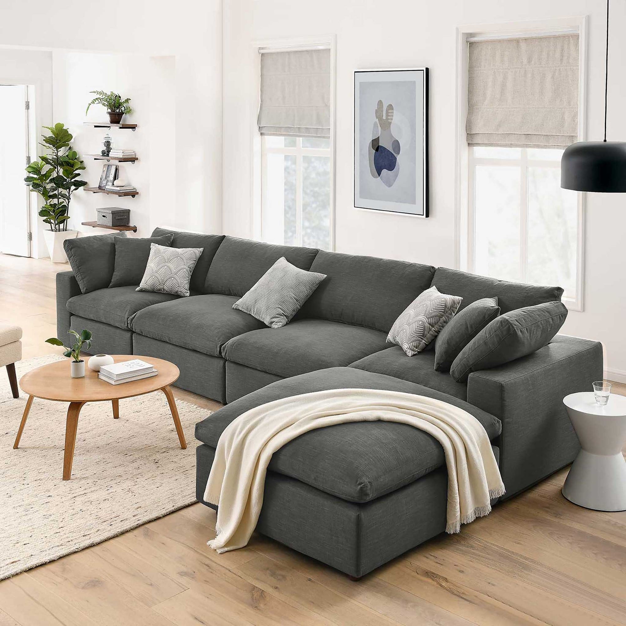 Carmen 5 Piece Modular Sofa with Ottoman Gray