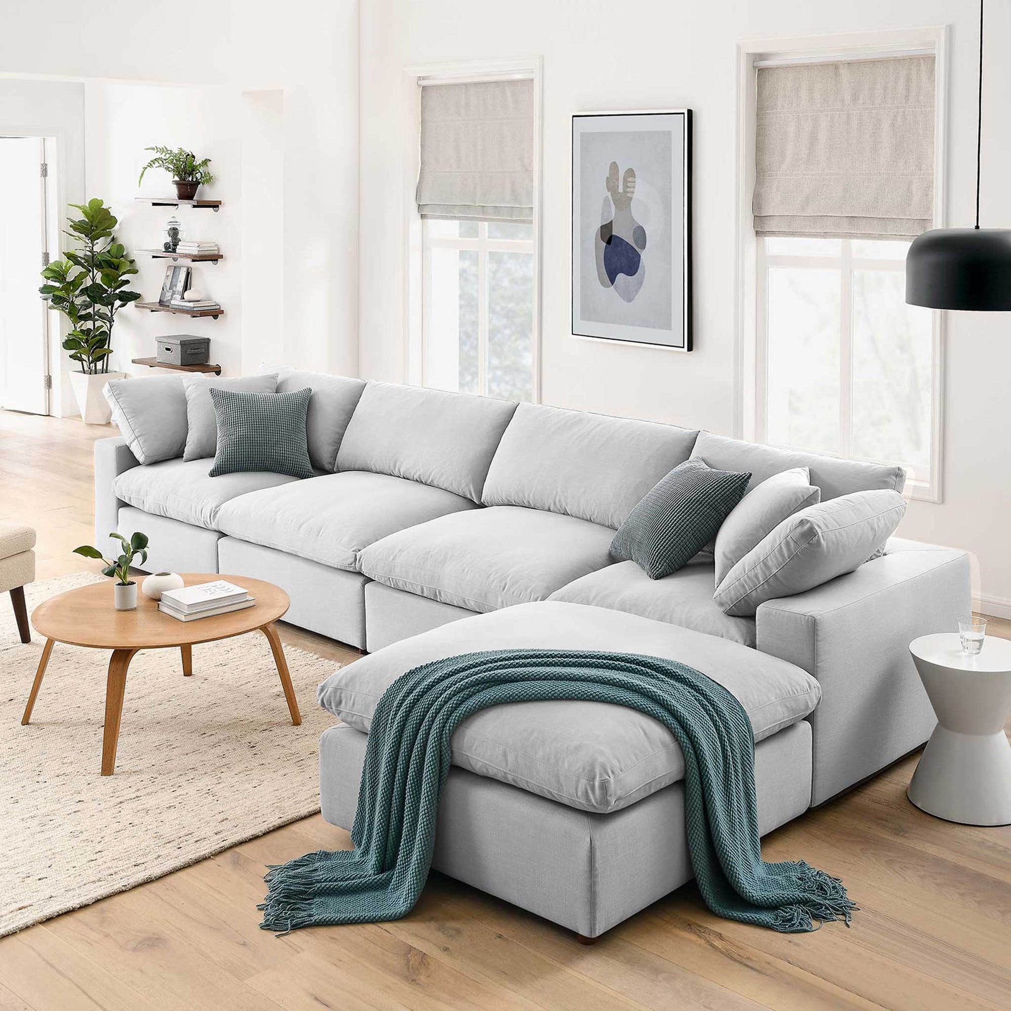 Carmen 5 Piece Modular Sofa with Ottoman Light Gray