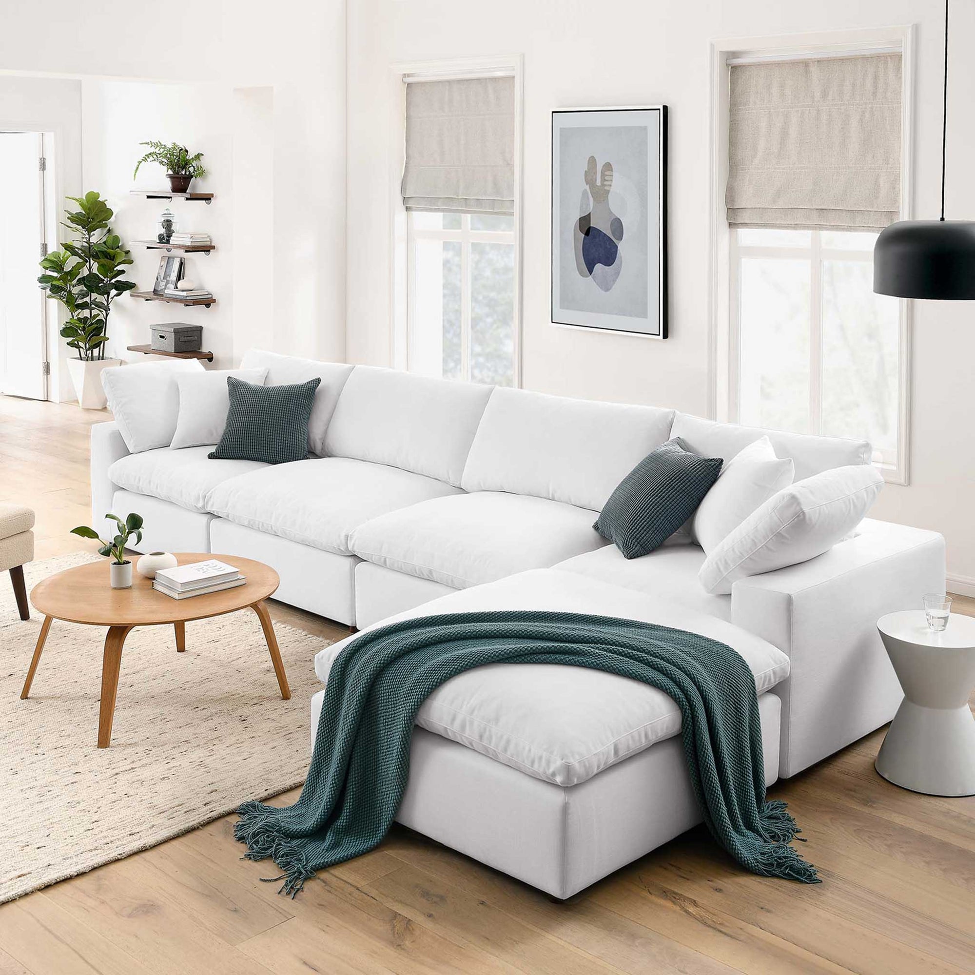 Carmen 5 Piece Modular Sofa with Ottoman Pure White