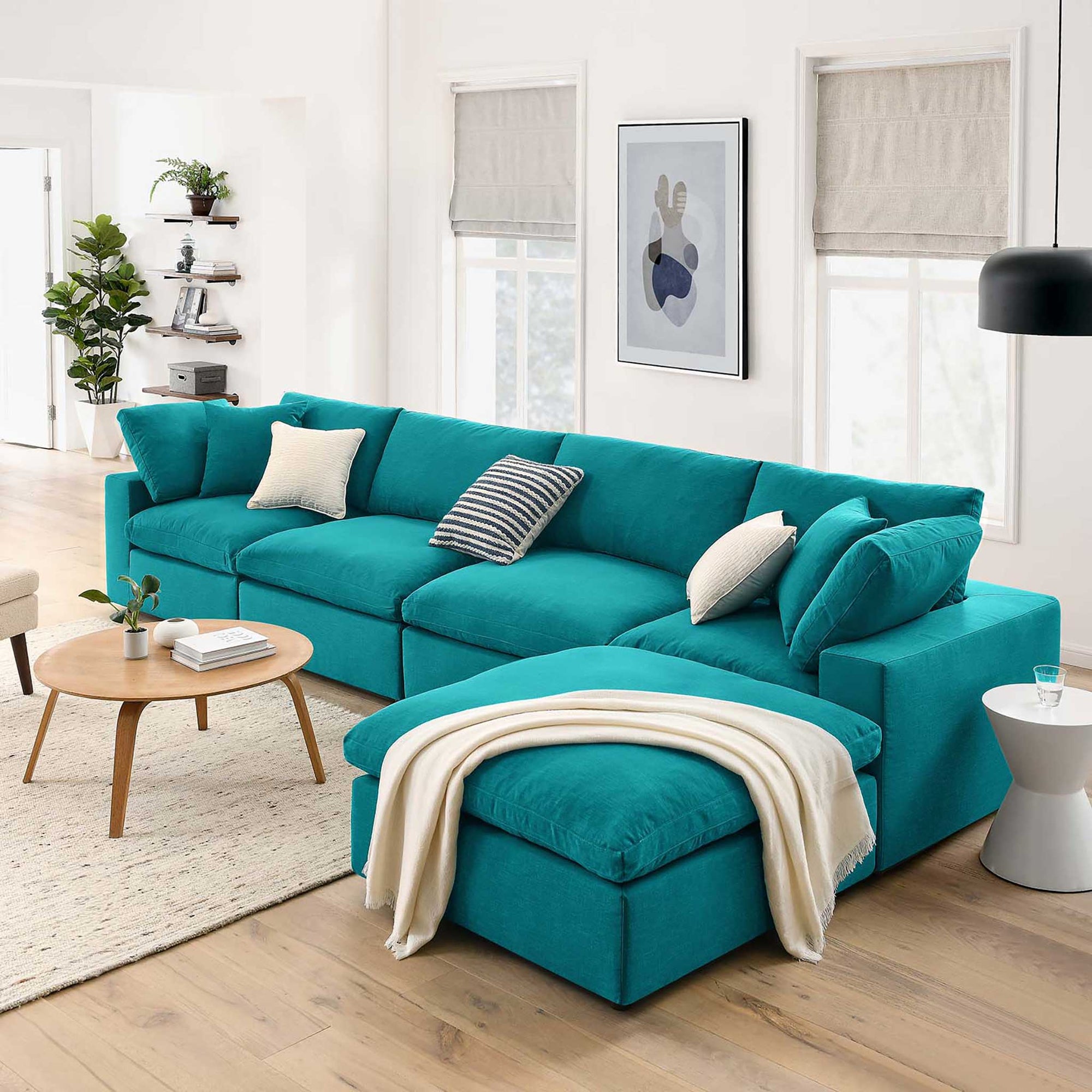 Carmen 5 Piece Modular Sofa with Ottoman Teal