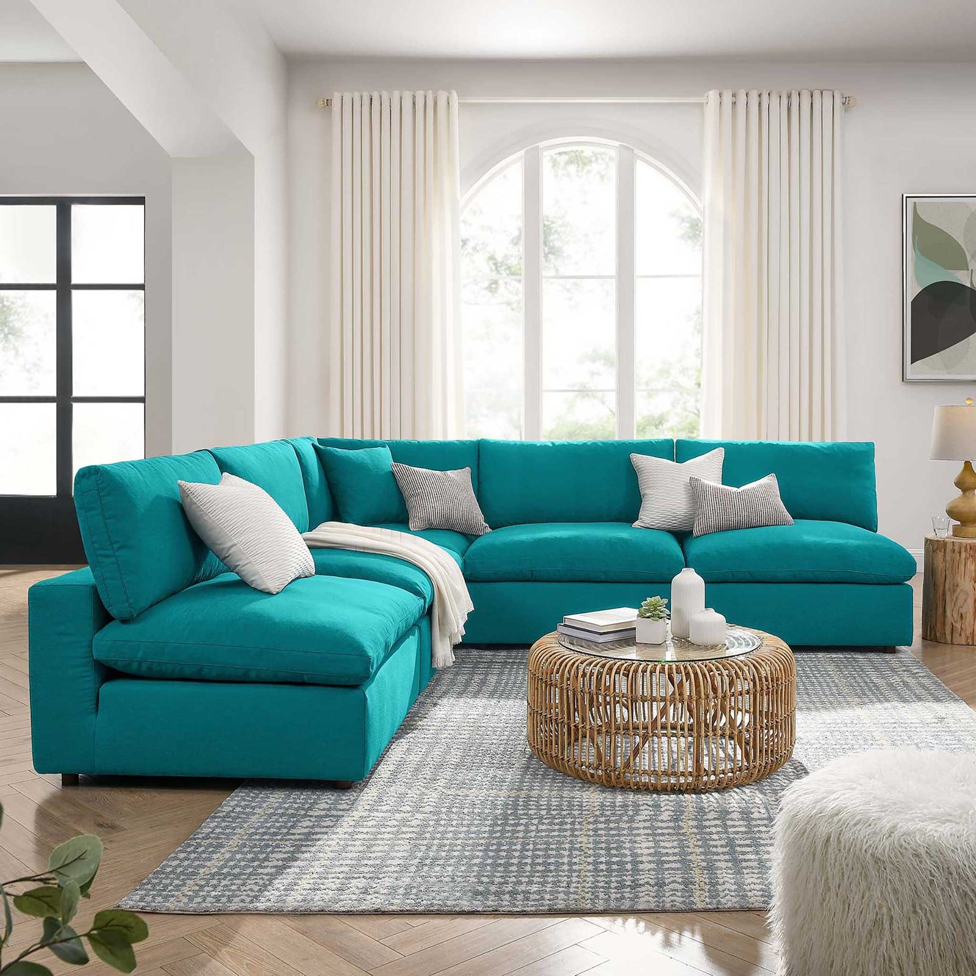 Carmen 5 Piece Armless Modular Sofa Teal