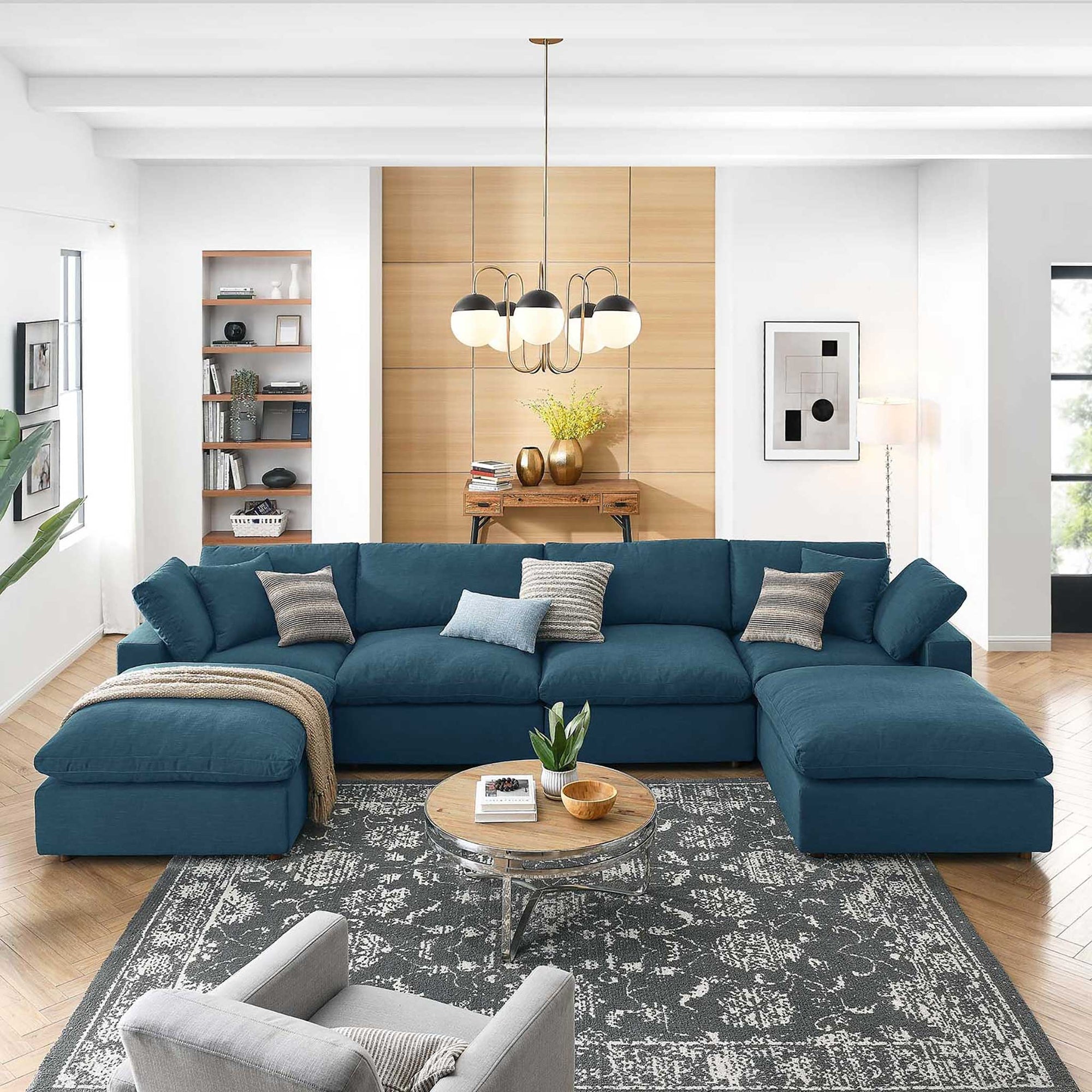 Carmen 6 Piece Modular Sofa with Ottomans Azure