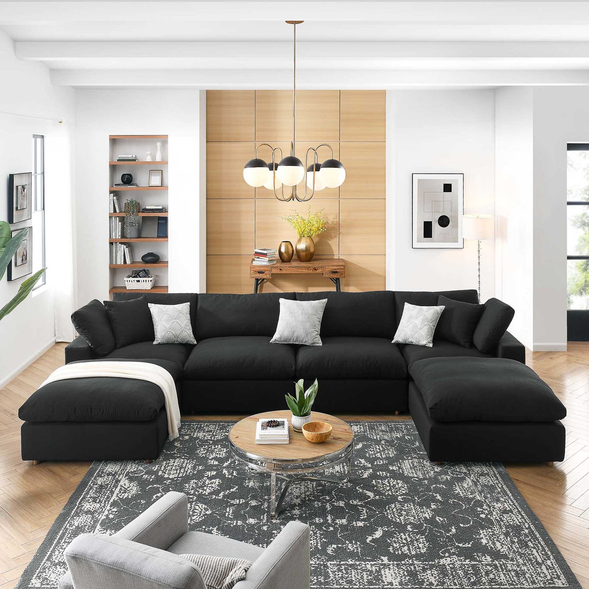 Carmen 6 Piece Modular Sofa with Ottomans Black