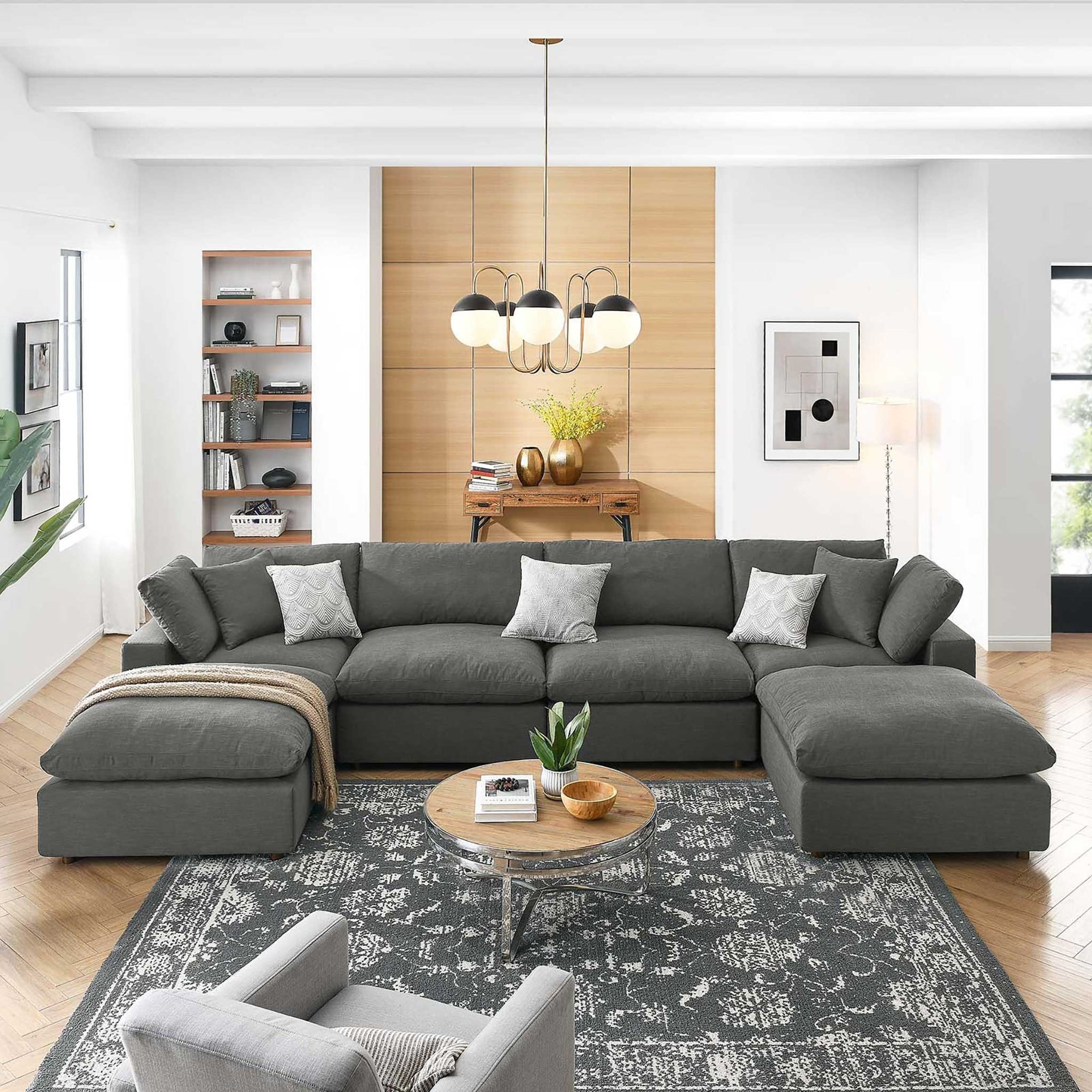 Carmen 6 Piece Modular Sofa with Ottomans Gray