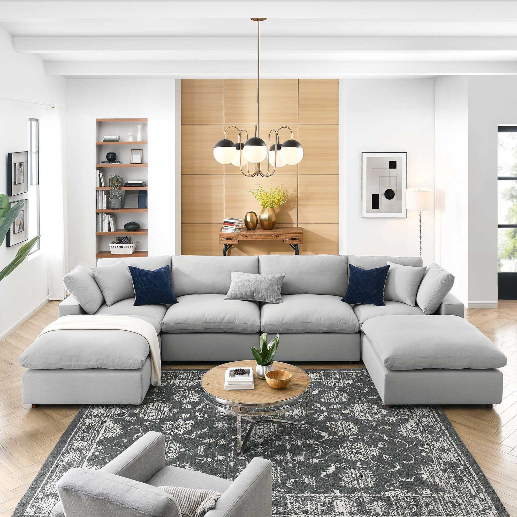 Carmen 6 Piece Modular Sofa with Ottomans Light Gray