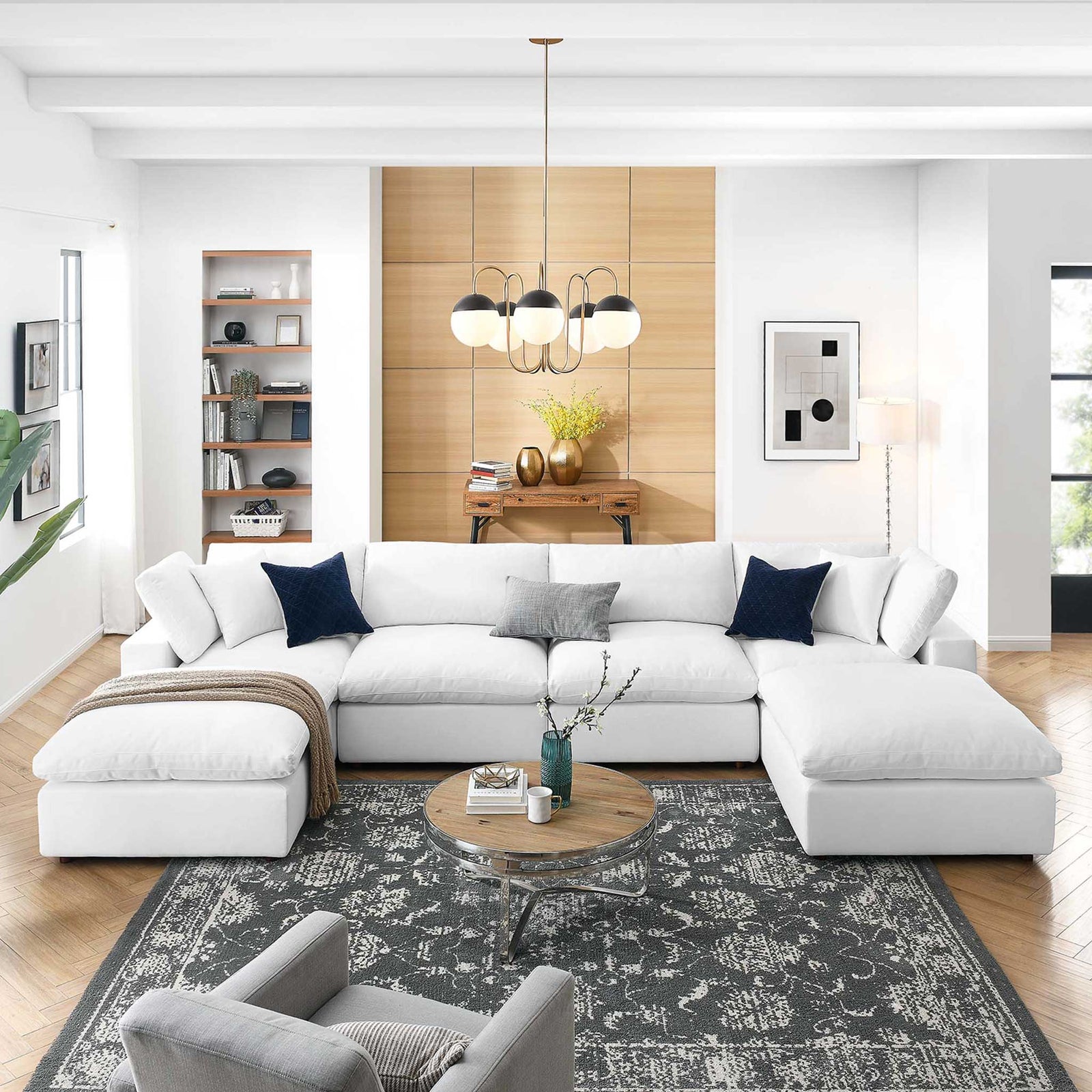 Carmen 6 Piece Modular Sofa with Ottomans Pure White