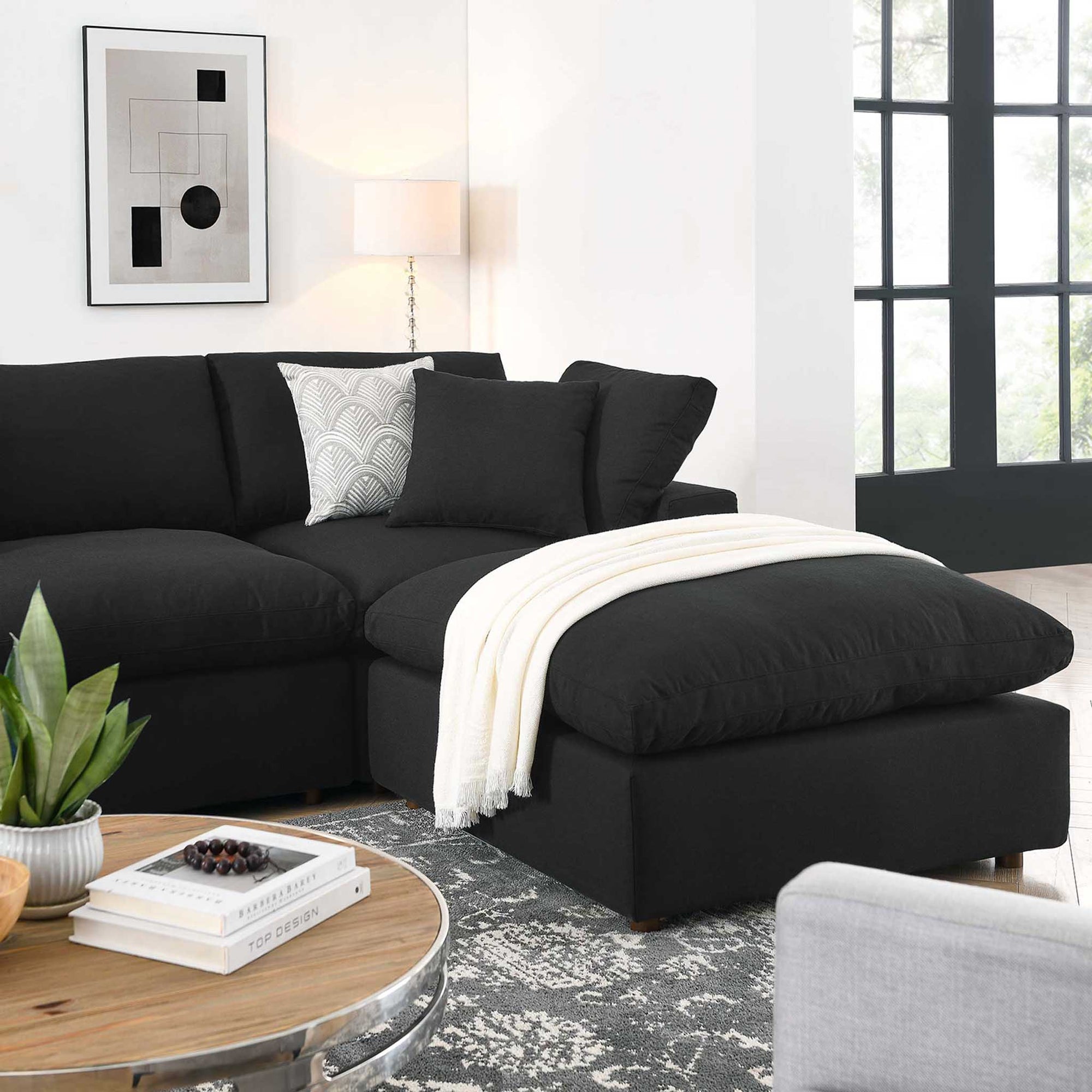 Carmen 7 Piece Modular Sofa with Ottoman Black