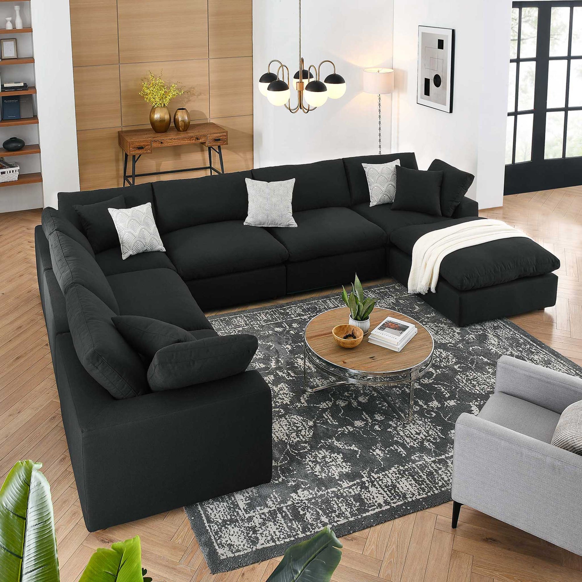 Carmen 7 Piece Modular Sofa with Ottoman Black