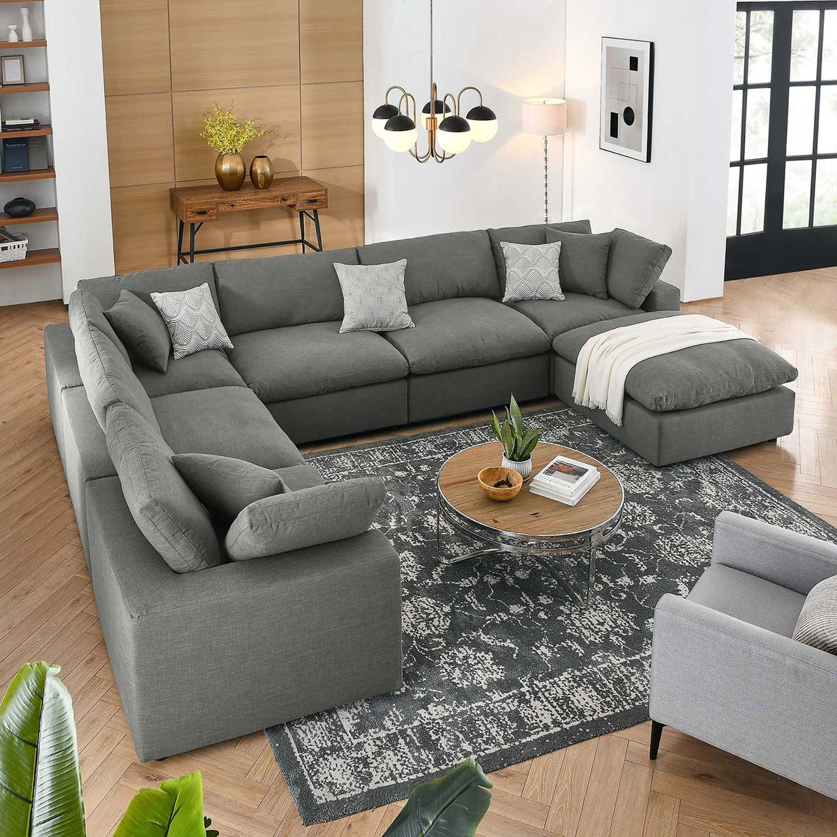 Carmen 7 Piece Modular Sofa with Ottoman Gray