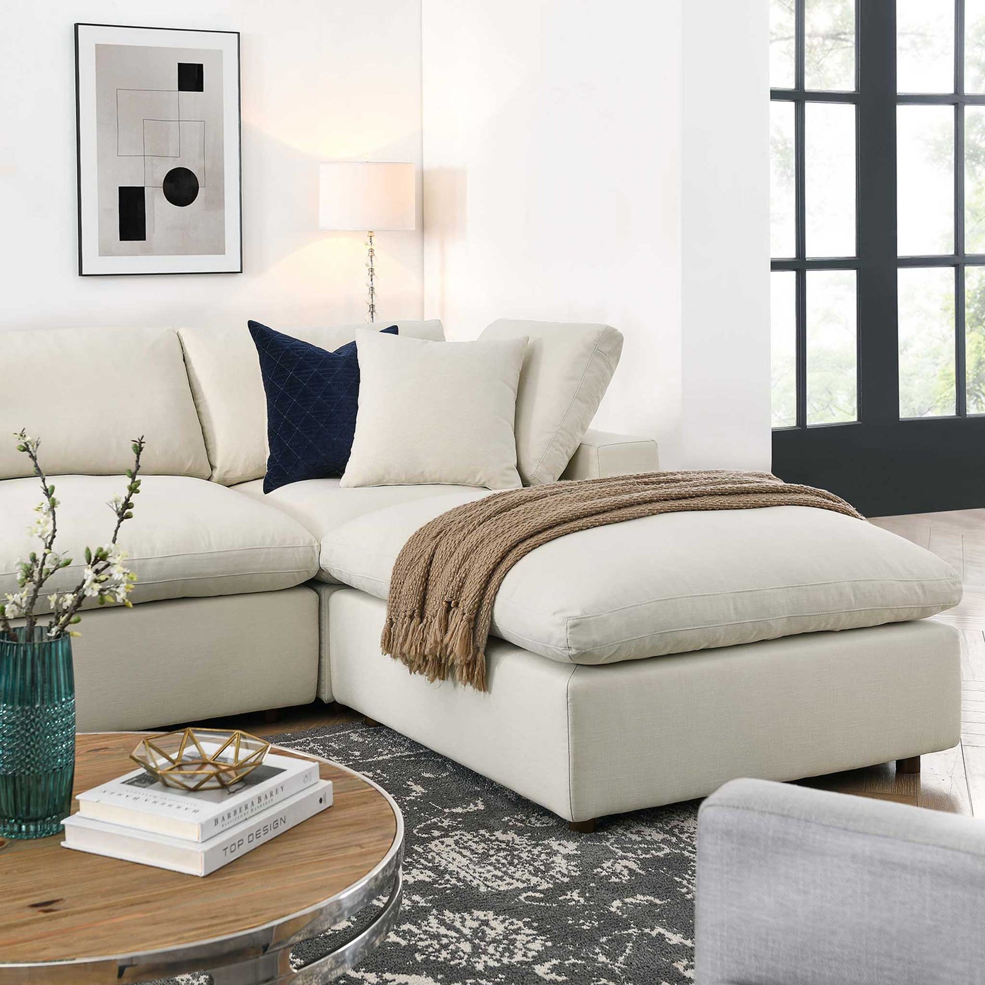 Carmen 7 Piece Modular Sofa with Ottoman Light Beige