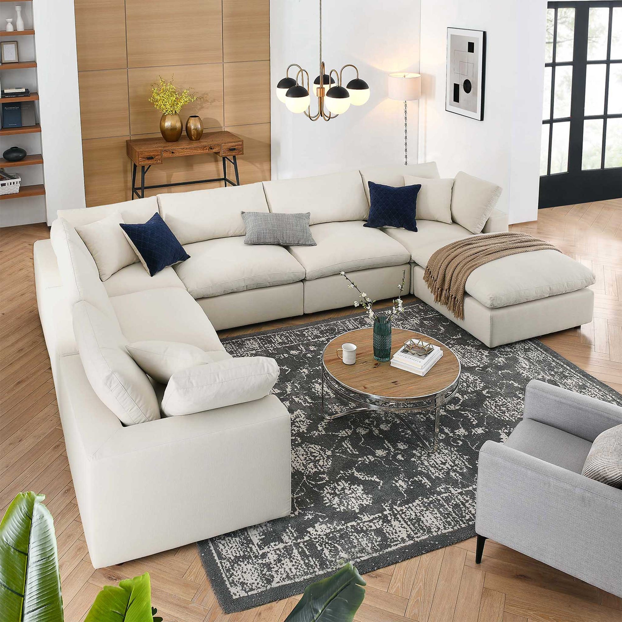 Carmen 7 Piece Modular Sofa with Ottoman Light Beige