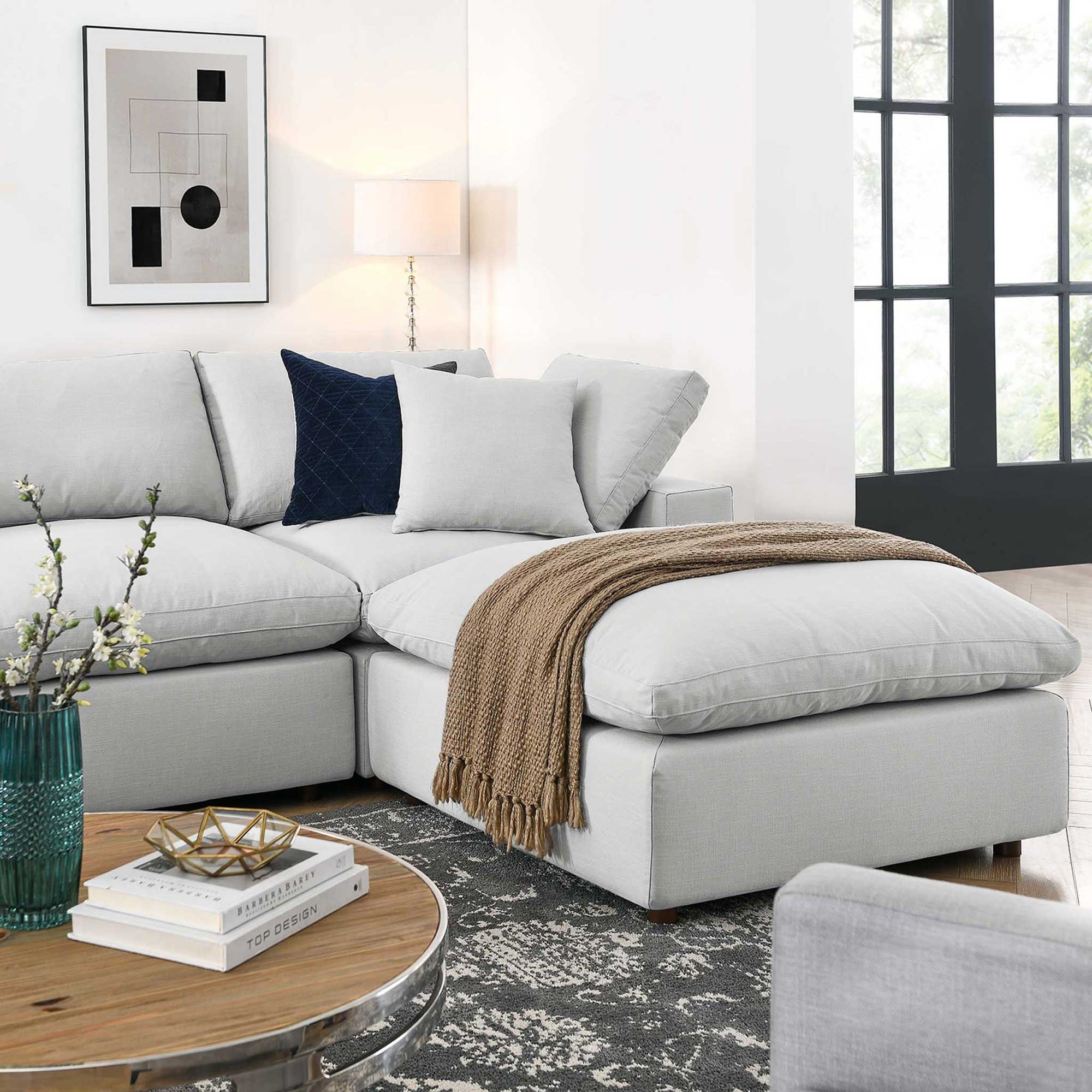 Carmen 7 Piece Modular Sofa with Ottoman Light Gray