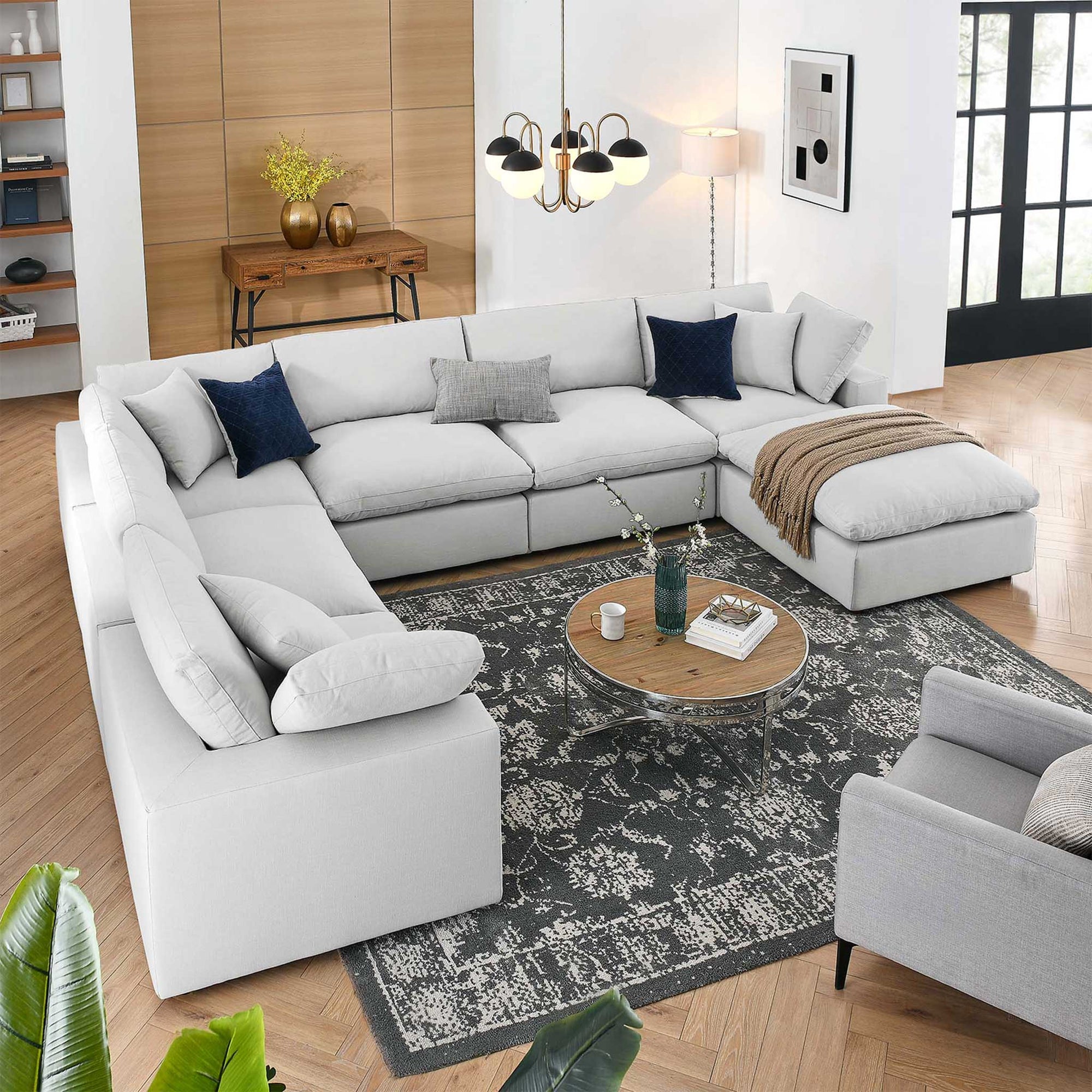 Carmen 7 Piece Modular Sofa with Ottoman Light Gray