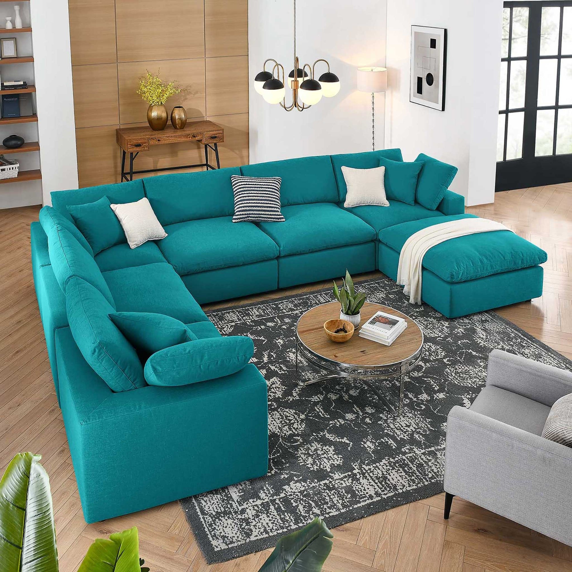 Carmen 7 Piece Modular Sofa with Ottoman Teal